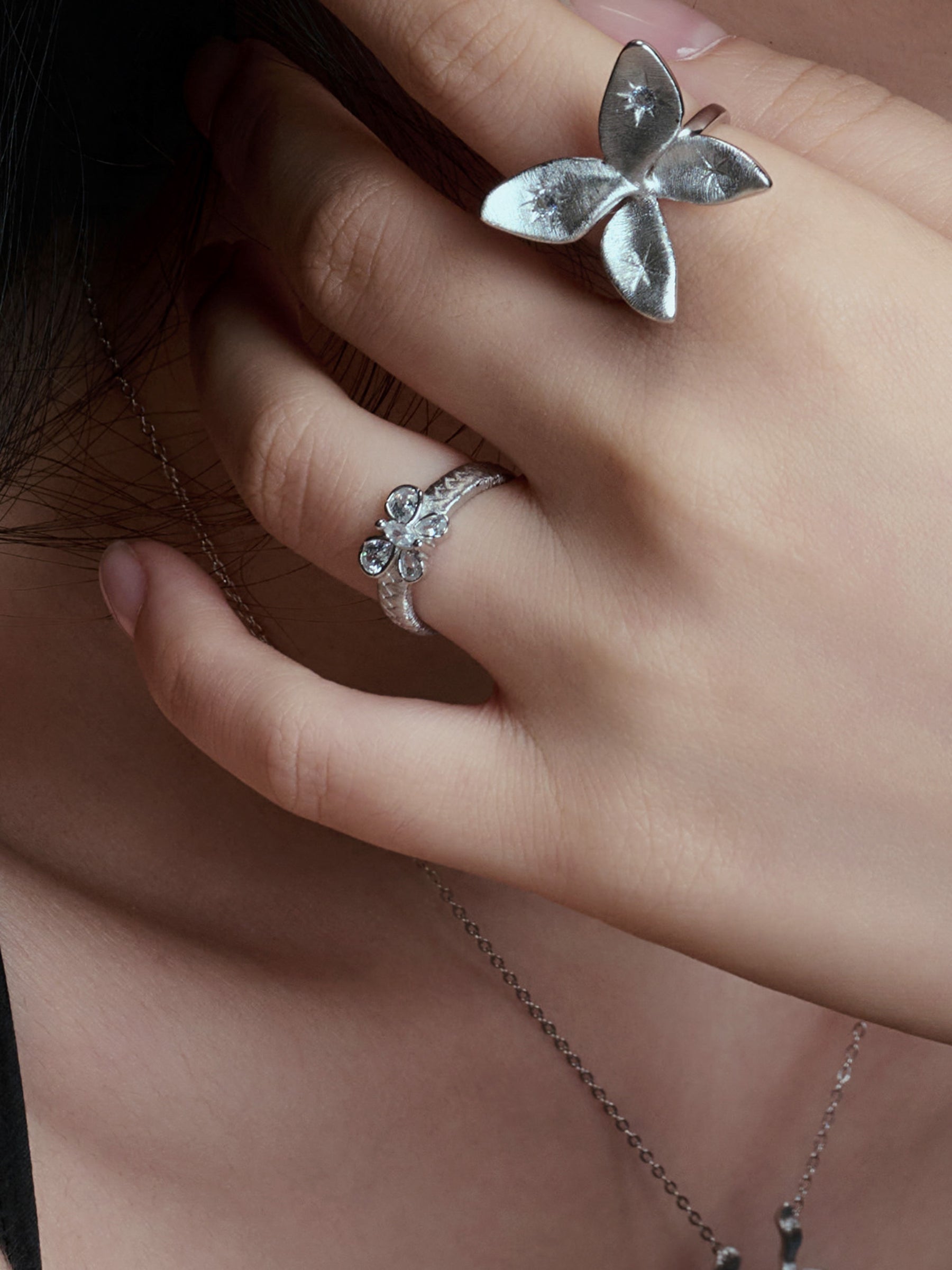 Dainty Zircon Butterfly Silver Ring