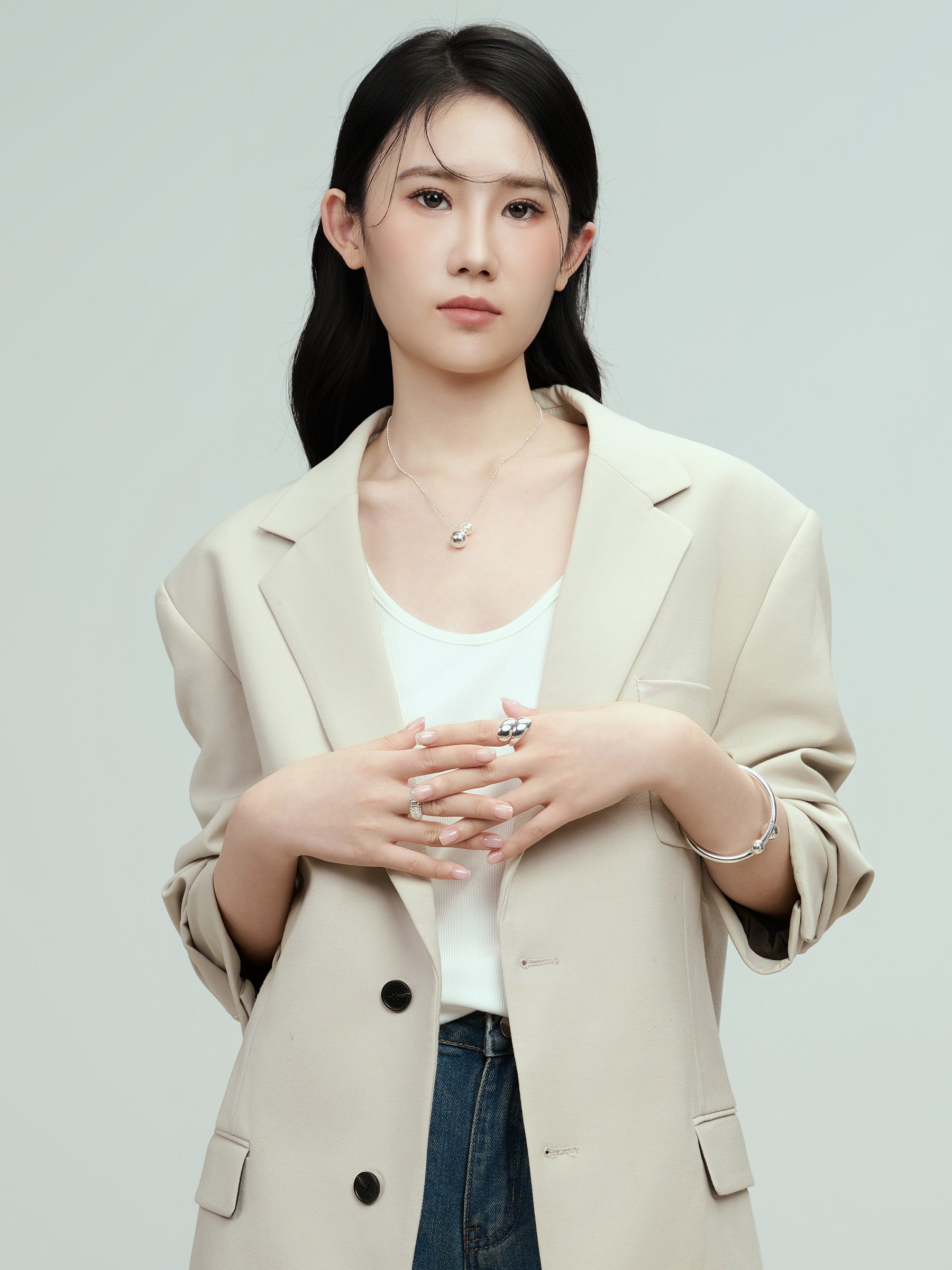 Sleek Double - Oval Silver Ring