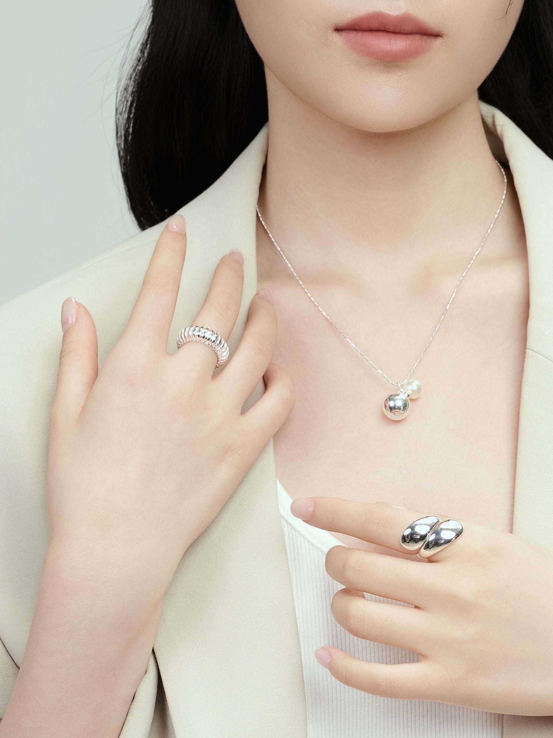 Sleek Silver Ribbed Stacking Ring