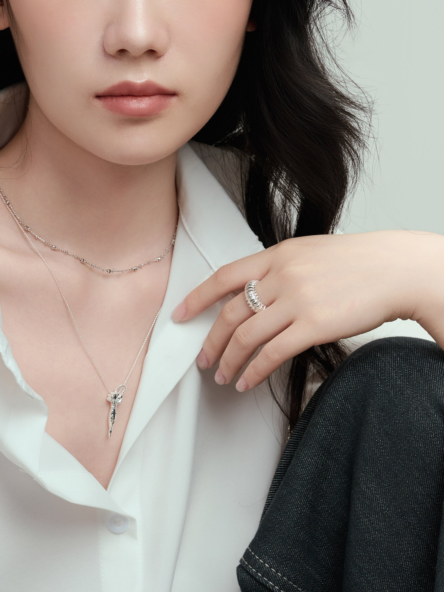 Sleek Silver Ribbed Stacking Ring