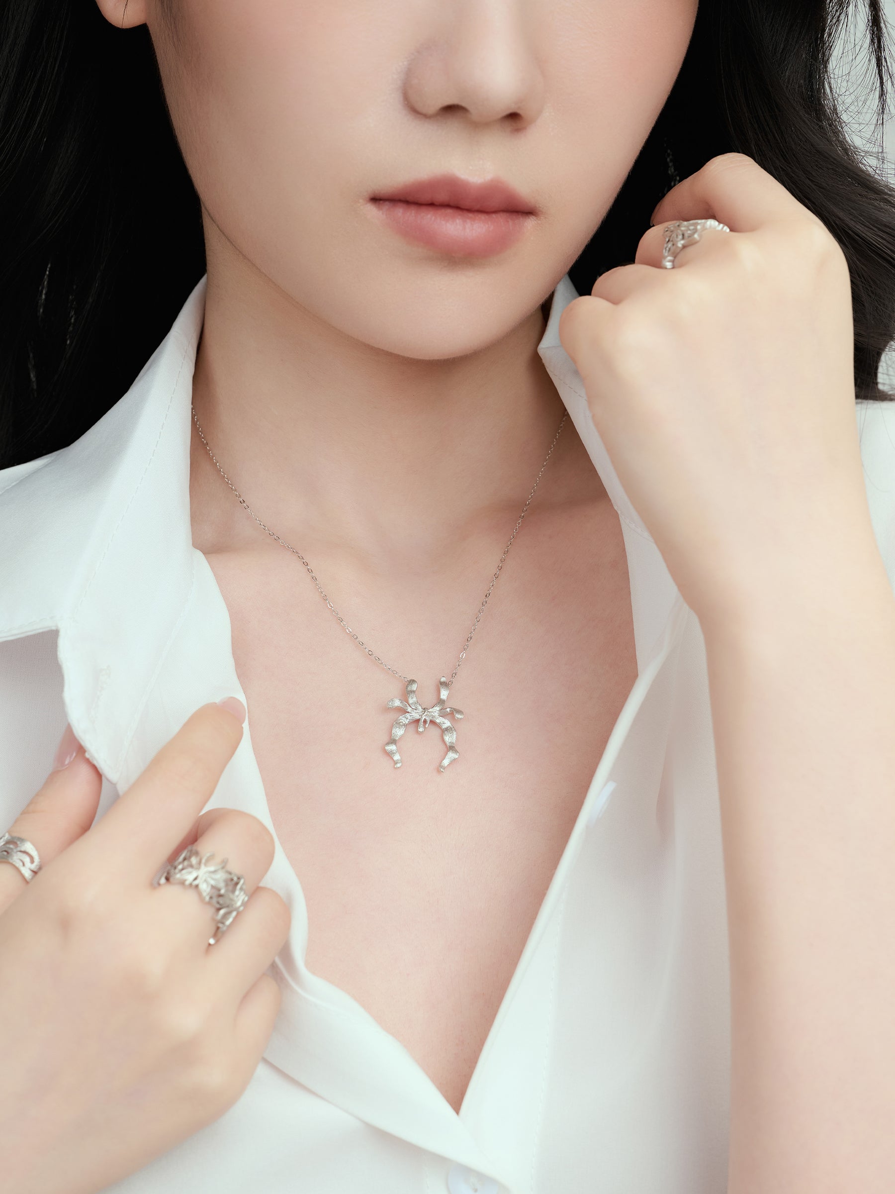 Silver Textured JYU Spirit Pendant Necklace