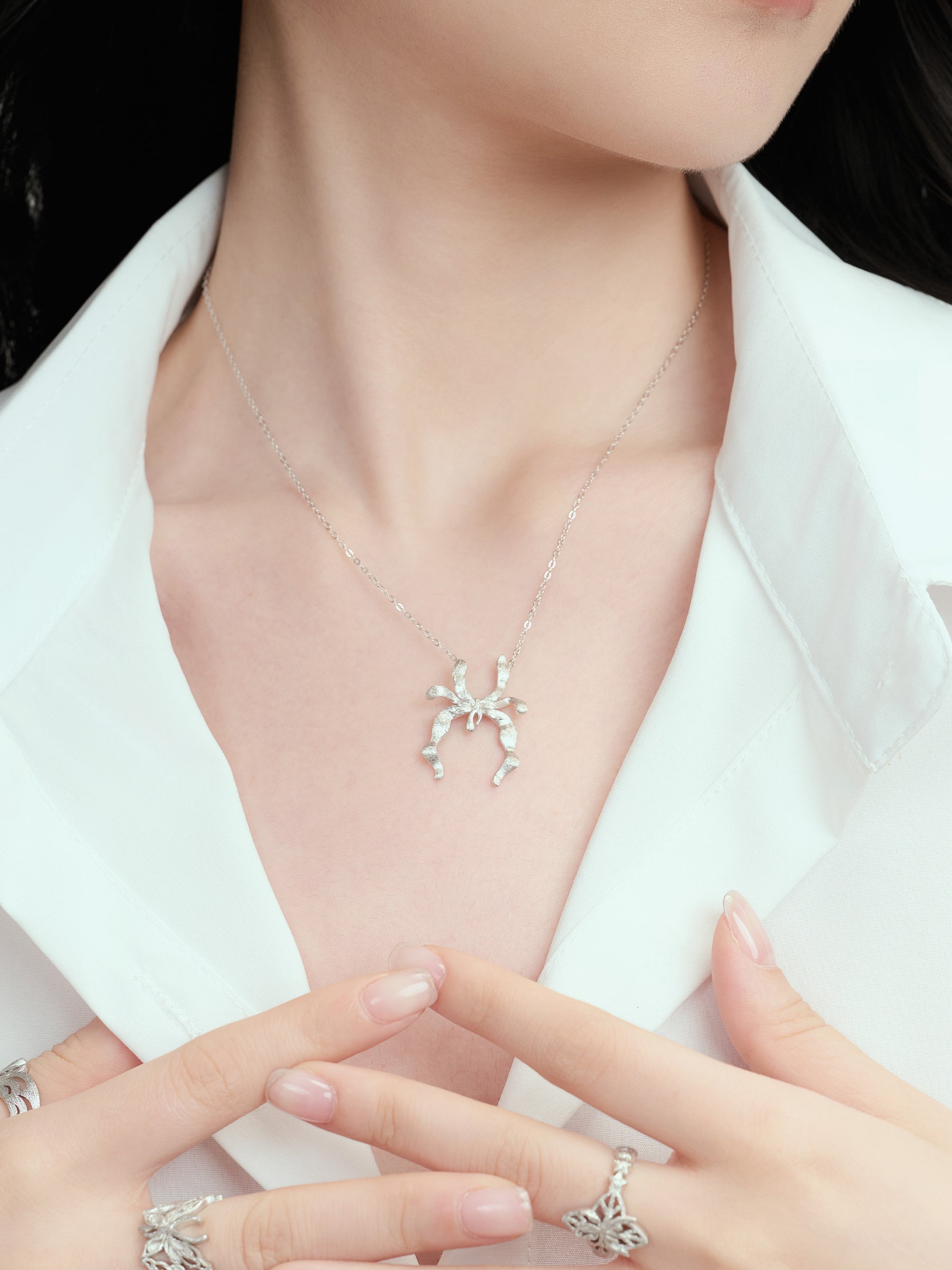 Silver Textured JYU Spirit Pendant Necklace