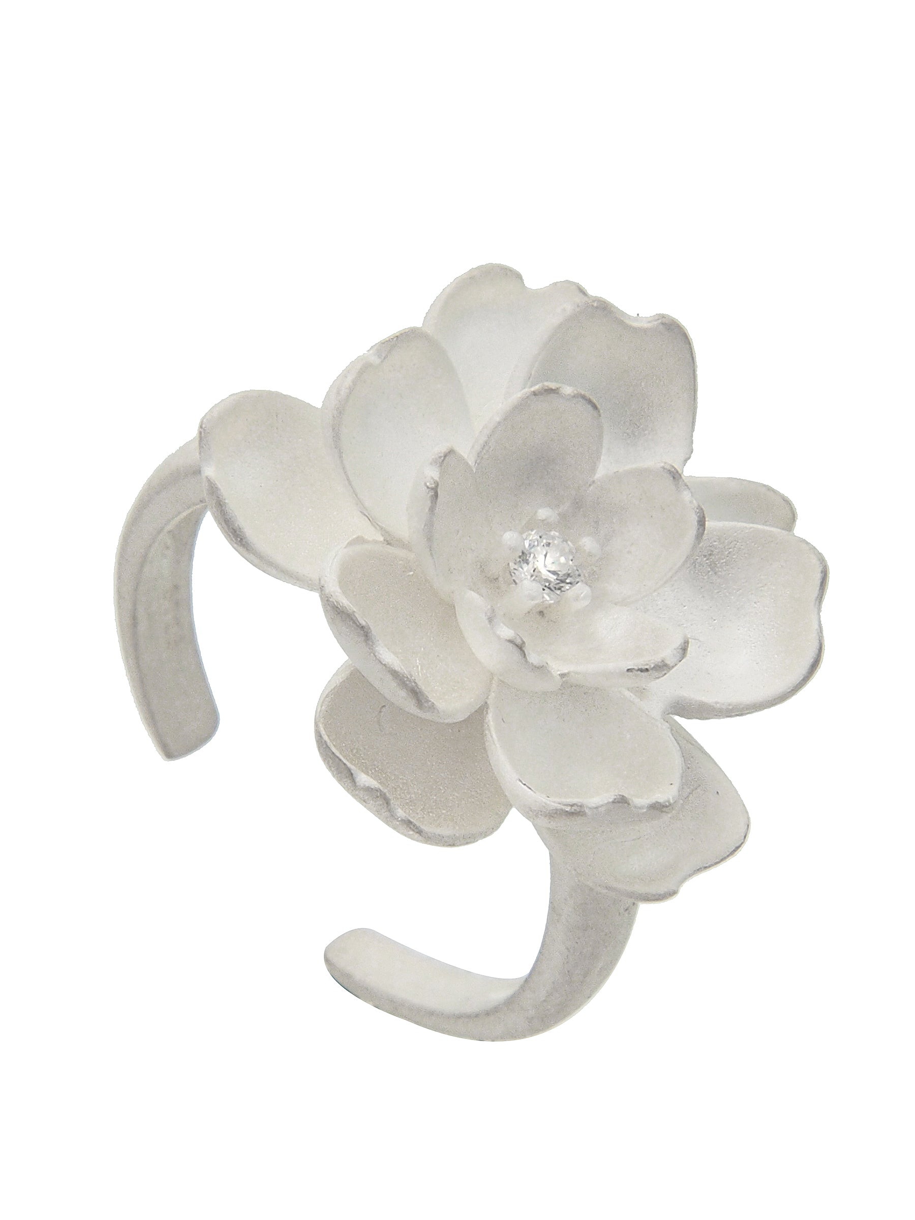 Floral Silver Ring with Zircon Center