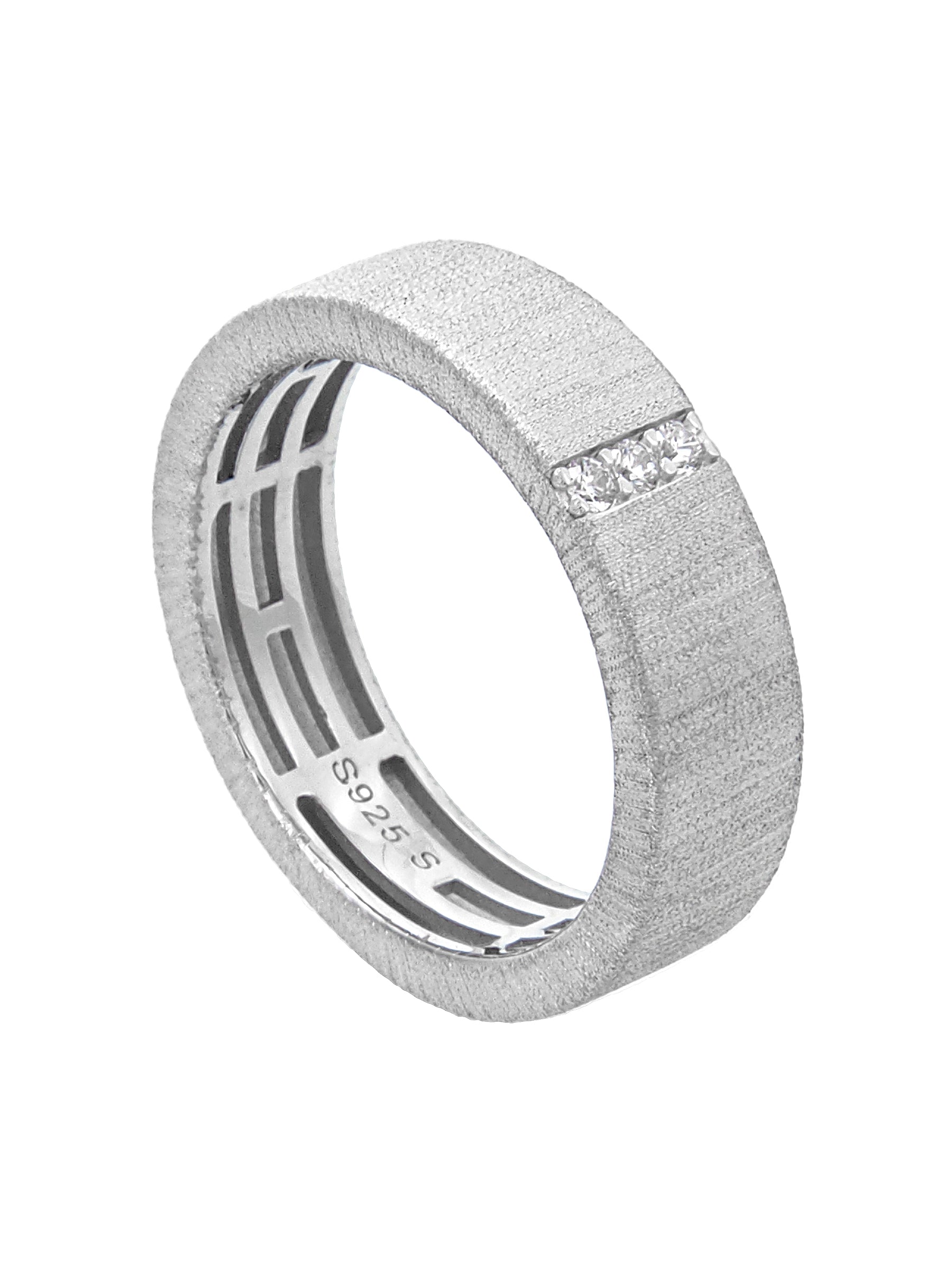 Geometric Silver Band with Pavé Detail