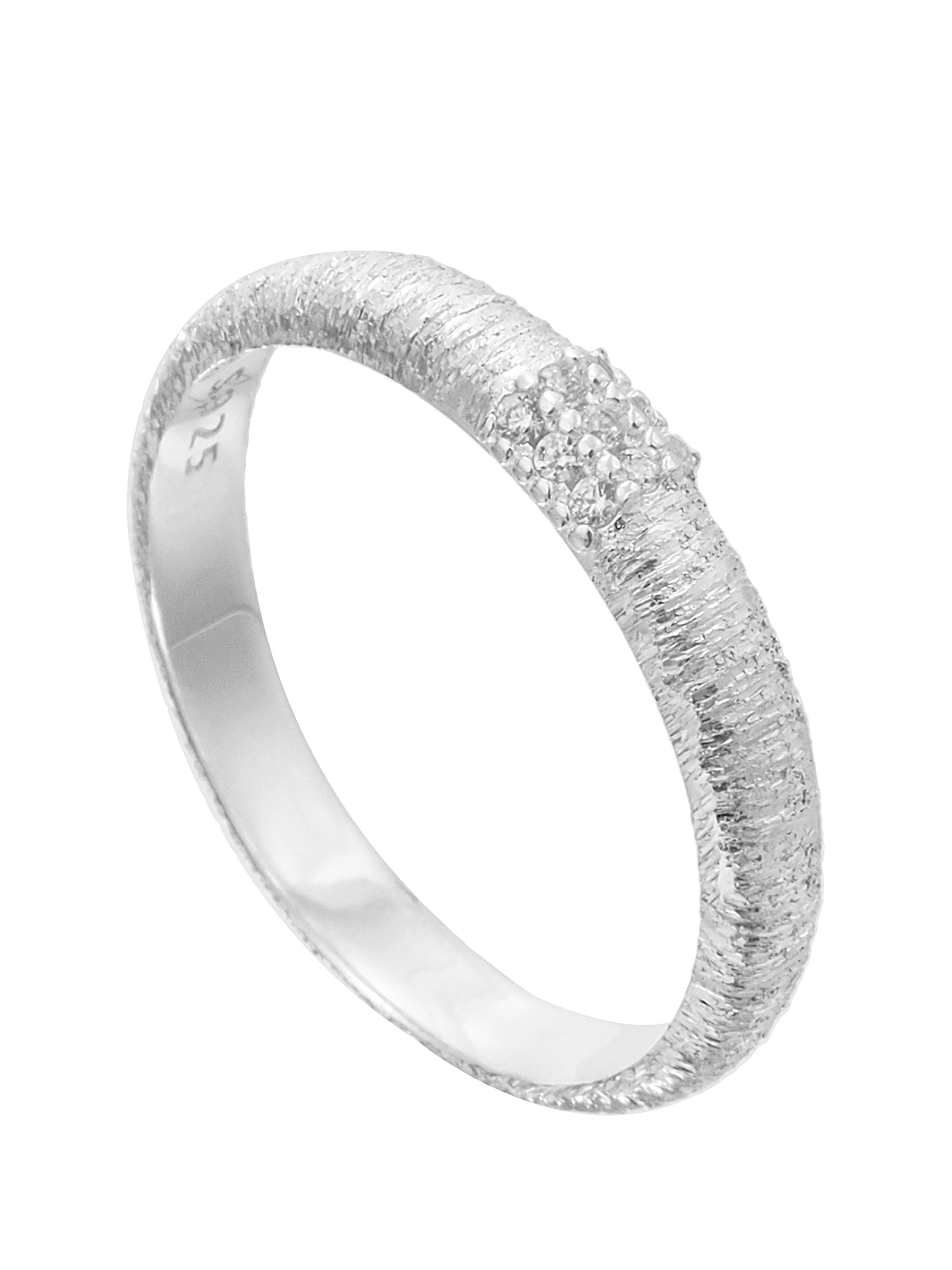 Matte Silver Ring with Cluster Zircon Detail