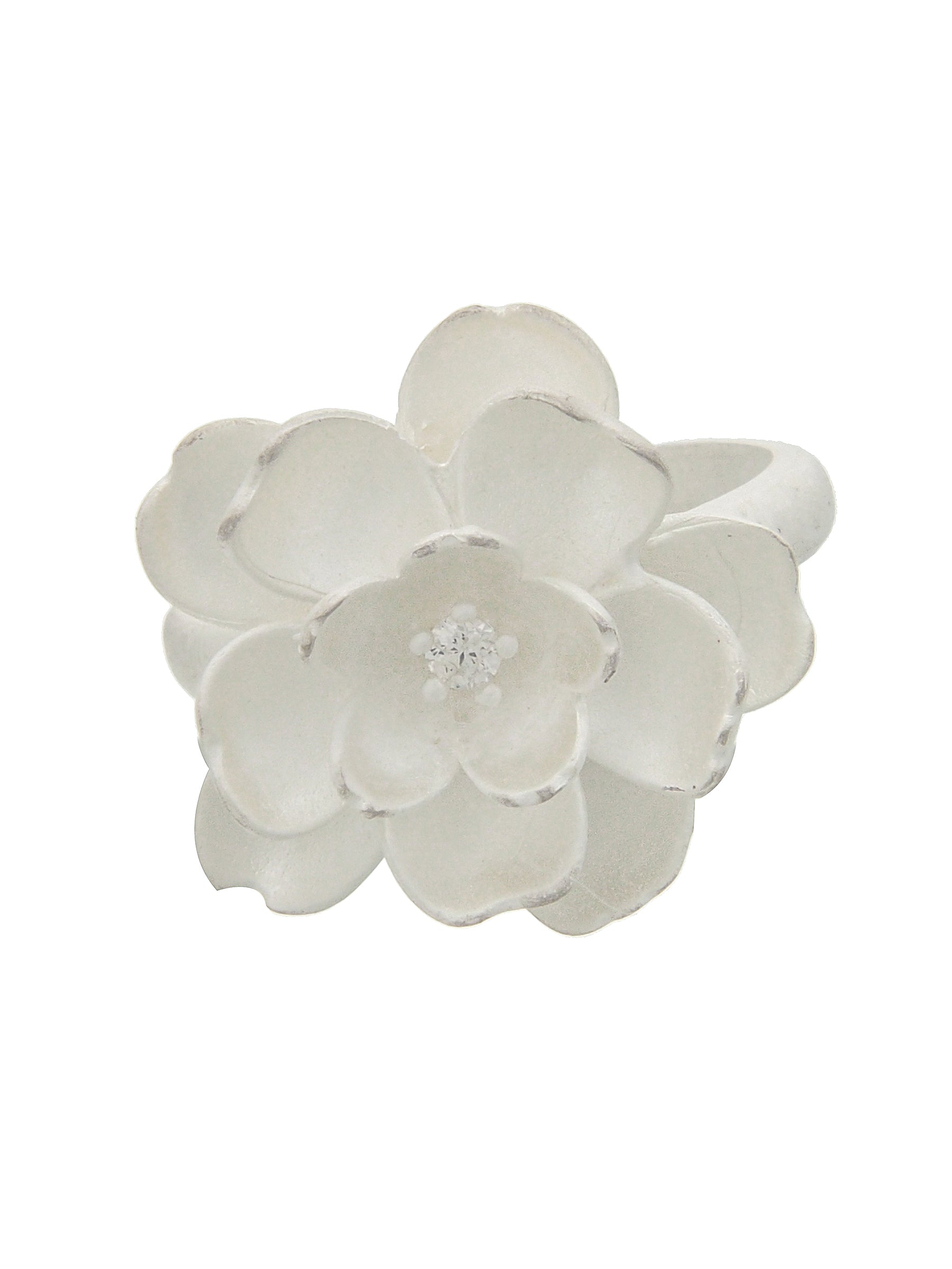 Floral Silver Ring with Zircon Center