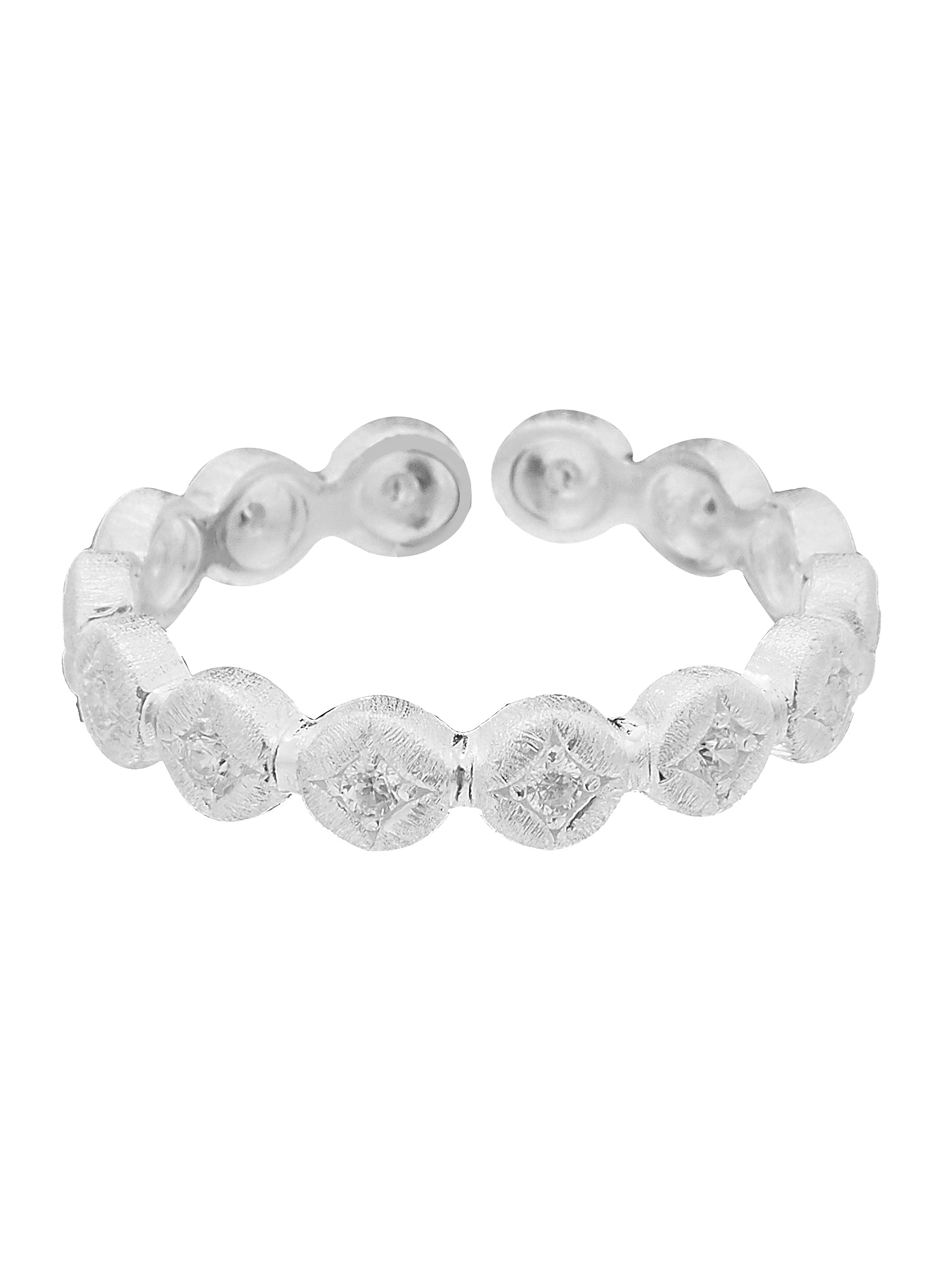 Linked Circle Silver Ring with Zircon Accents