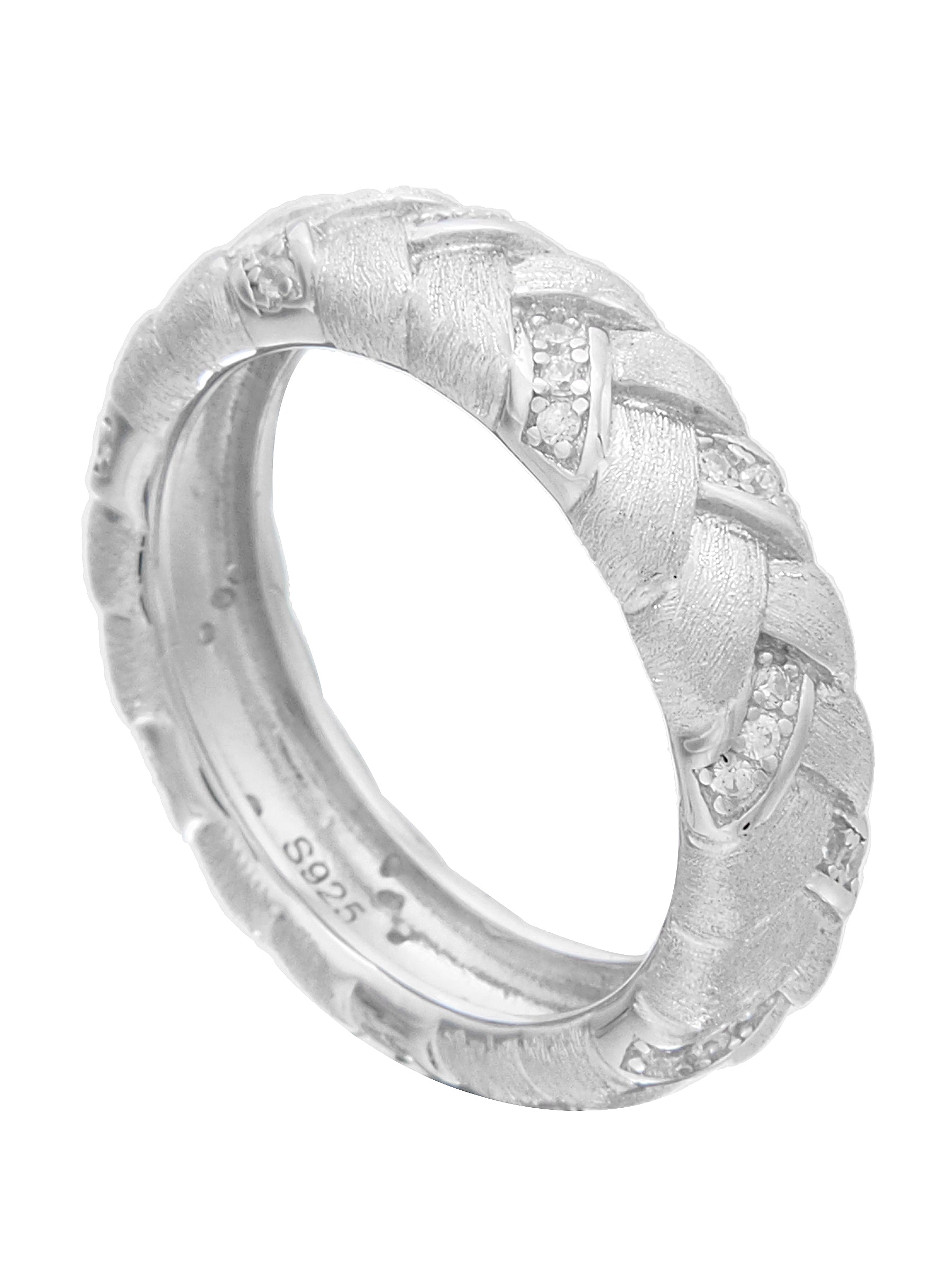 Braided Silver Ring with Crystal Inlays