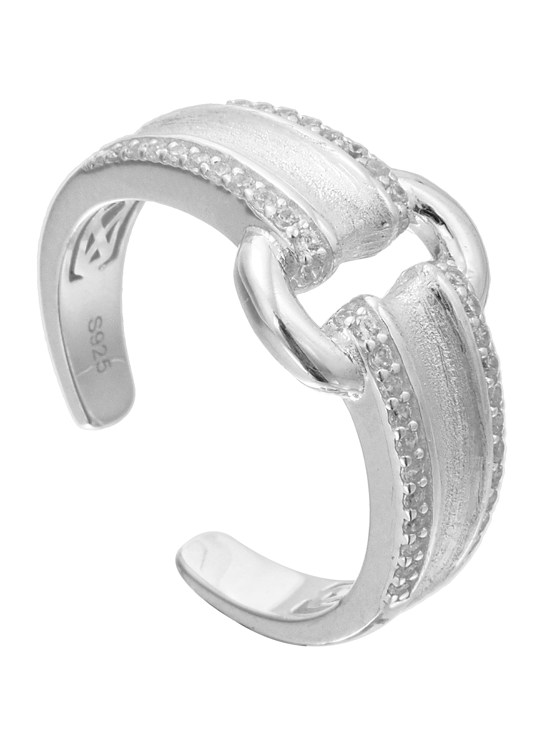 Open Silver Ring with Pavé Detail and Circle Link