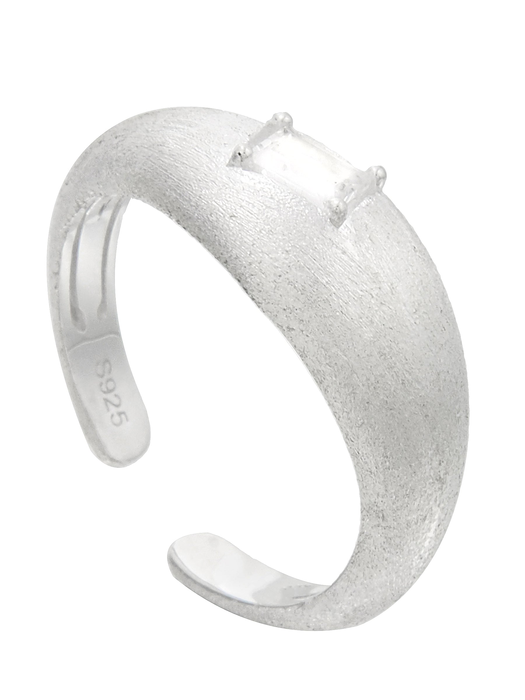Matte Silver Open Ring with Square Zircon