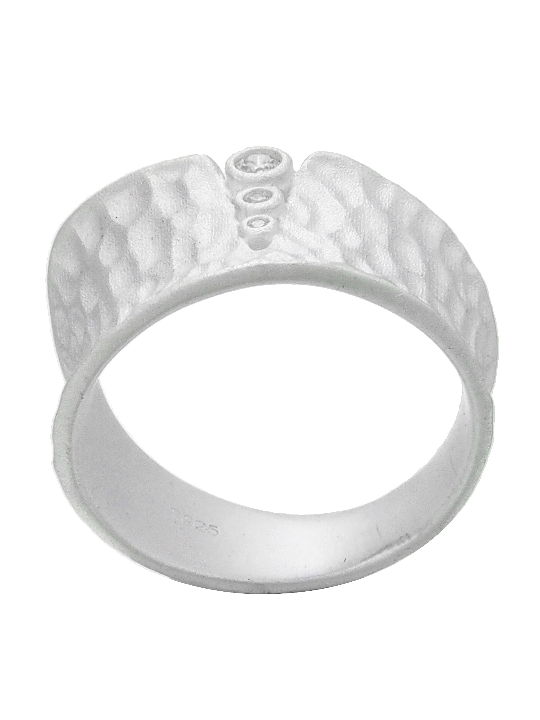 Hammered Silver Ring with Triple Stone Detail