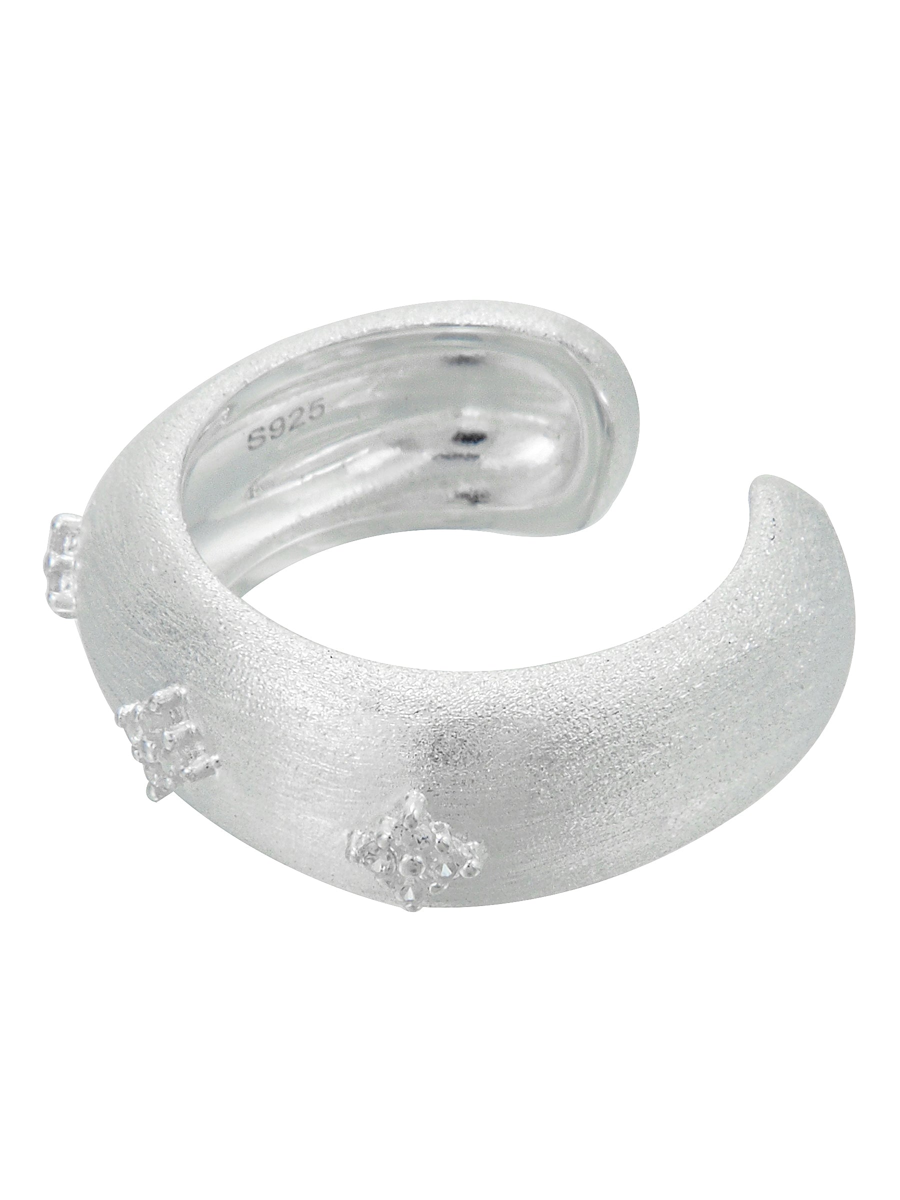Wide Matte Silver Ring with Diamond Motif
