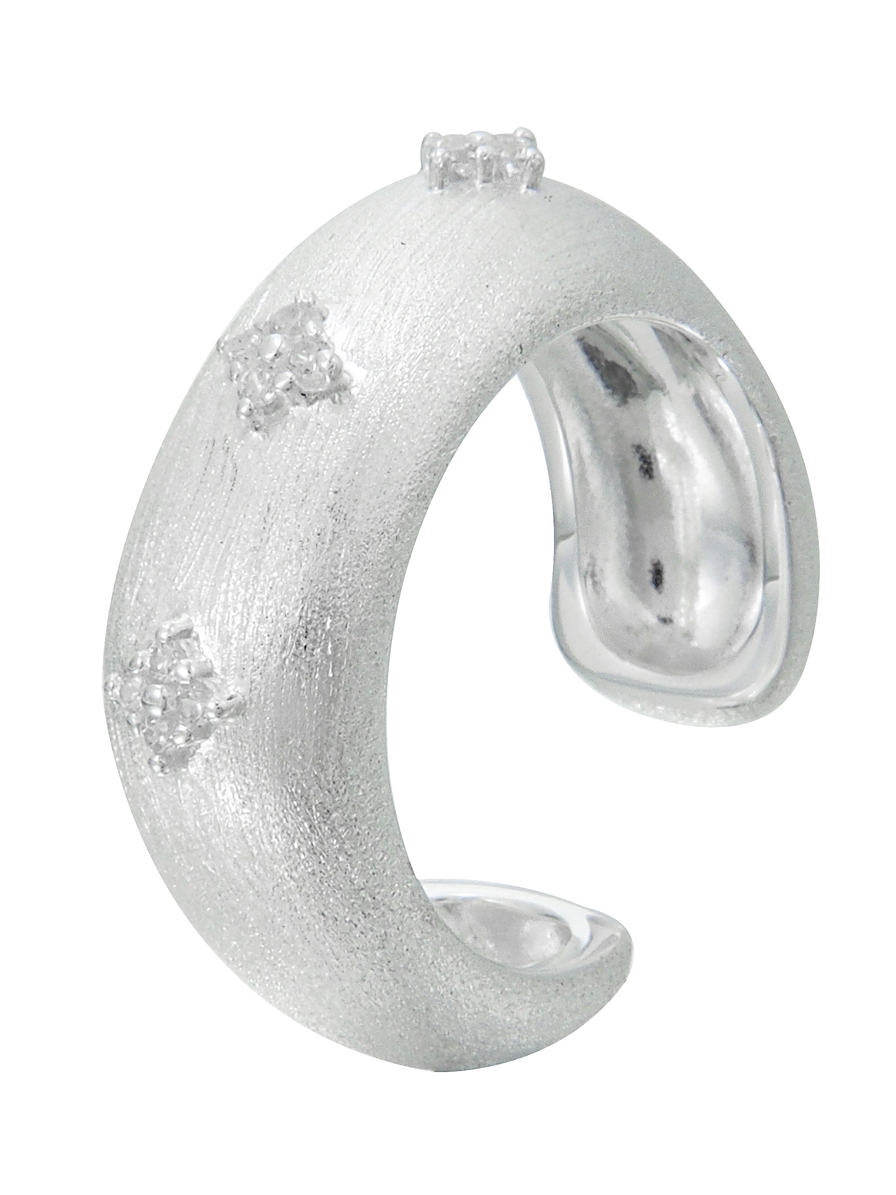 Wide Matte Silver Ring with Diamond Motif