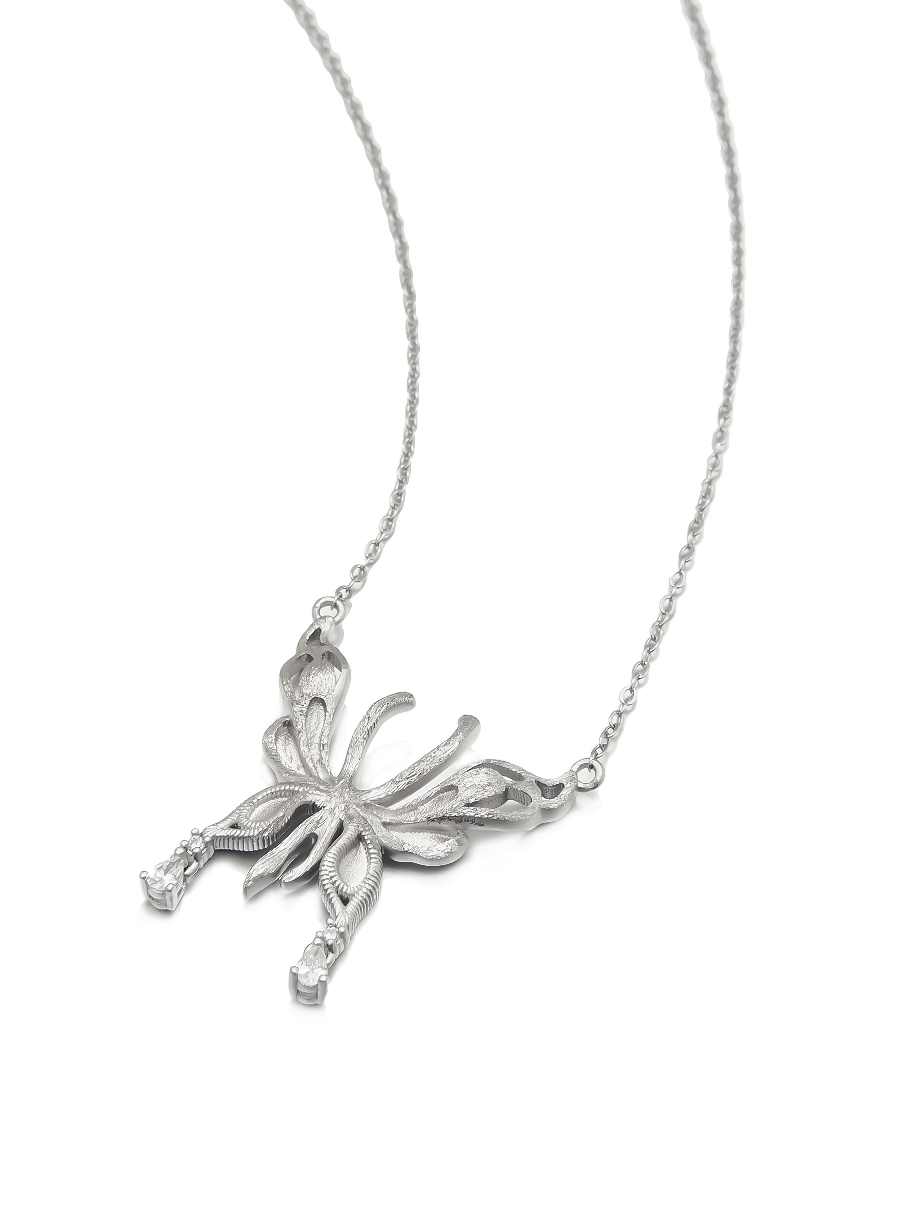 Silver Butterfly Pendant Necklace with Dainty Accents