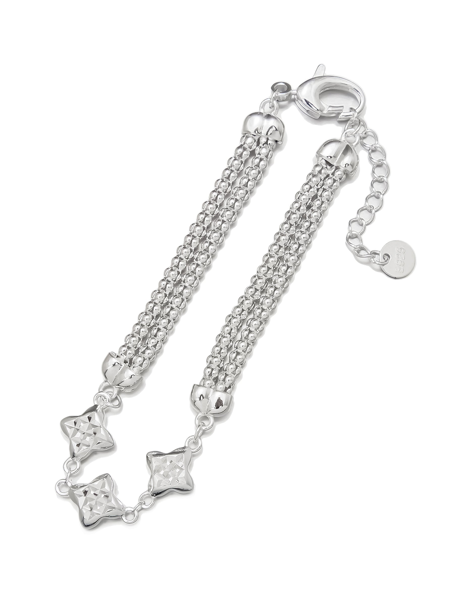 Silver Beaded Bracelet with Star Accents