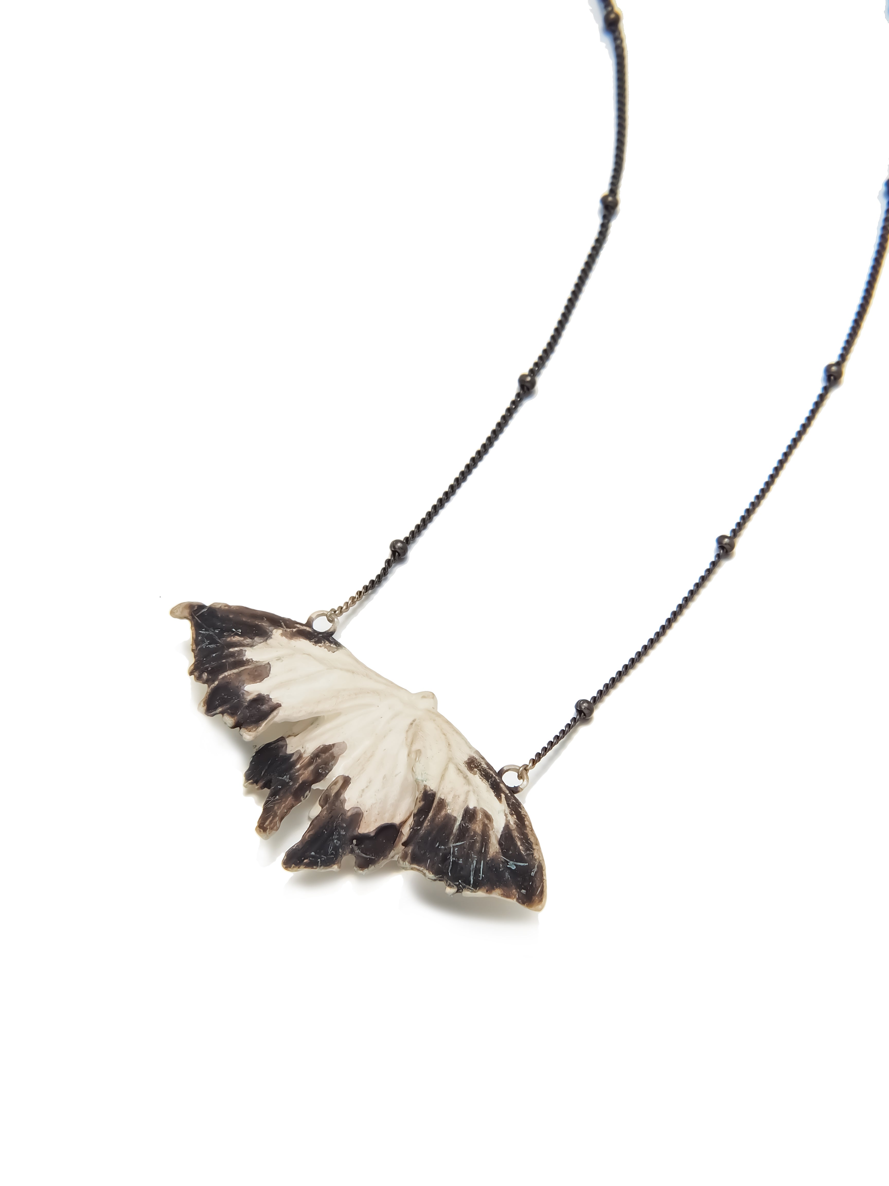 Sterling Silver Oxidized Chain Necklace with Moth Pendant