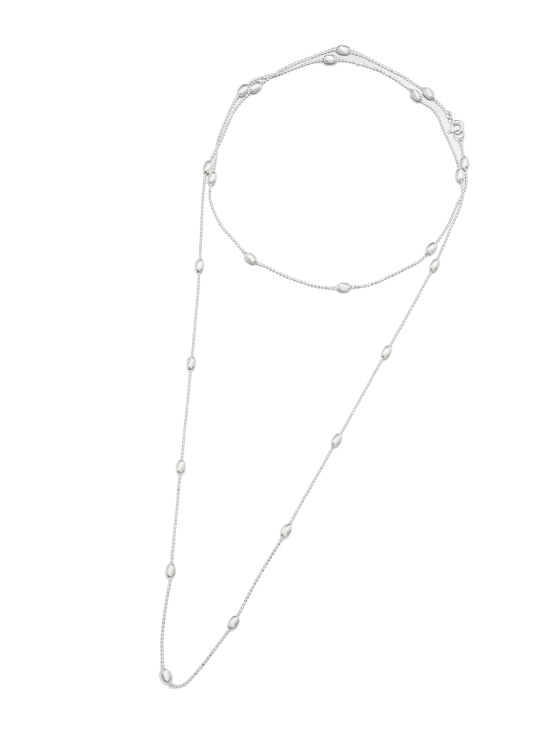 Sterling Silver Long Necklace with Oval Bead Accents