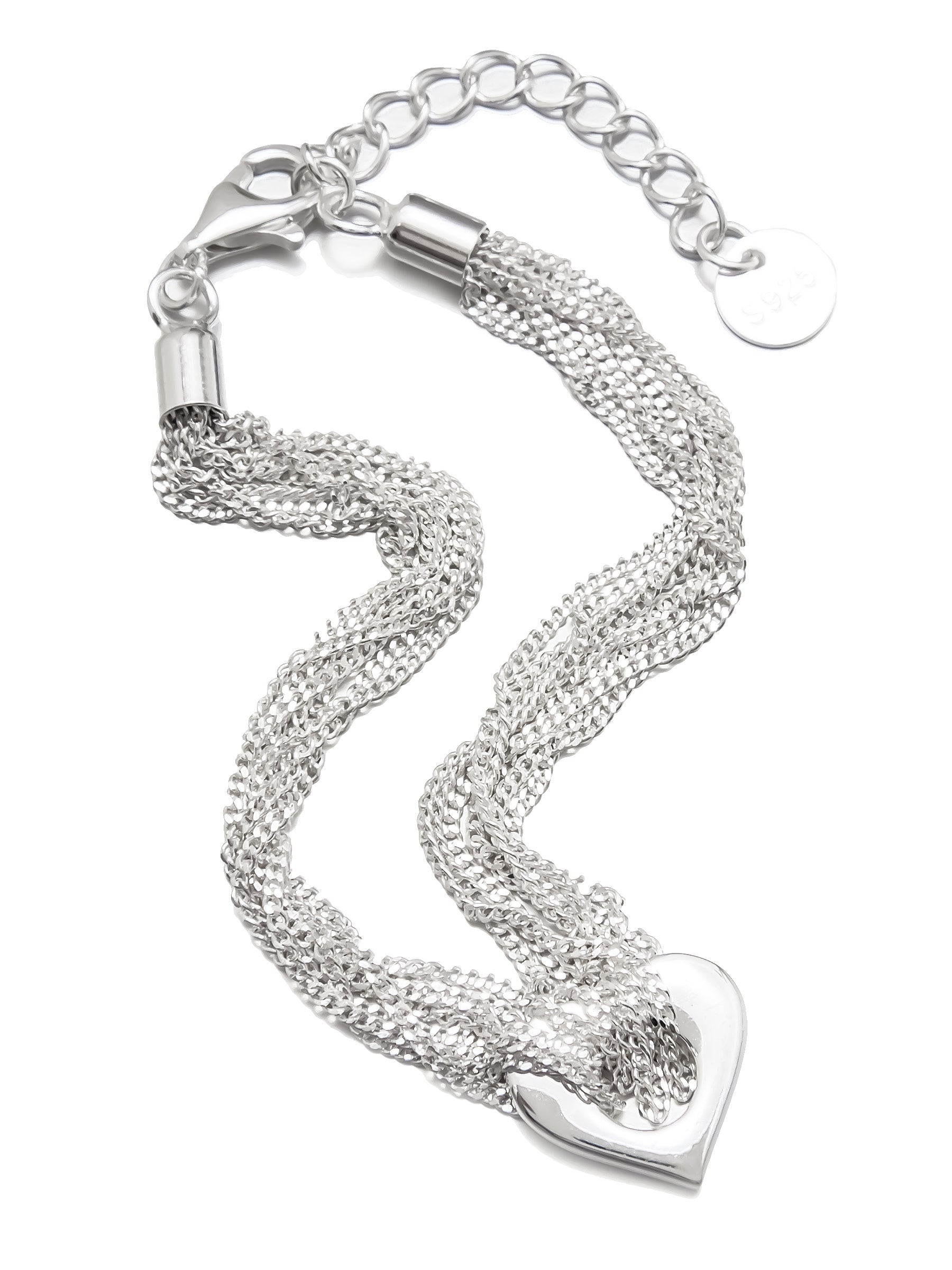 Silver Multi-Strand Bracelet with Heart Accent