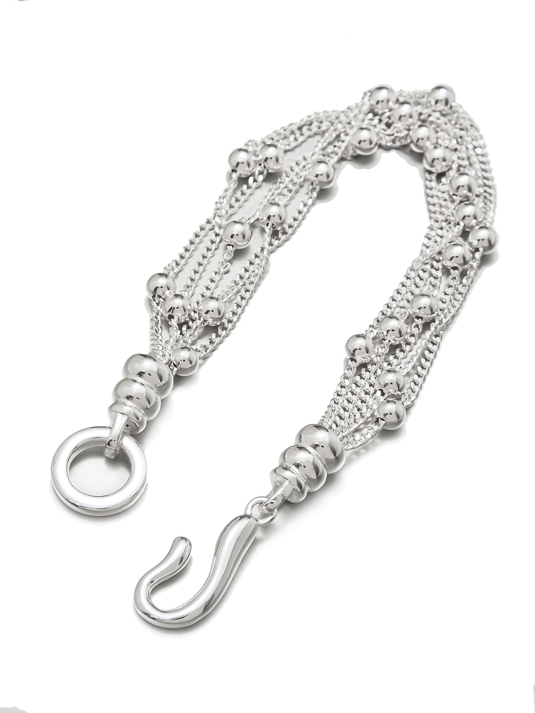 Silver Multi-Strand Bracelet with Beaded Chains