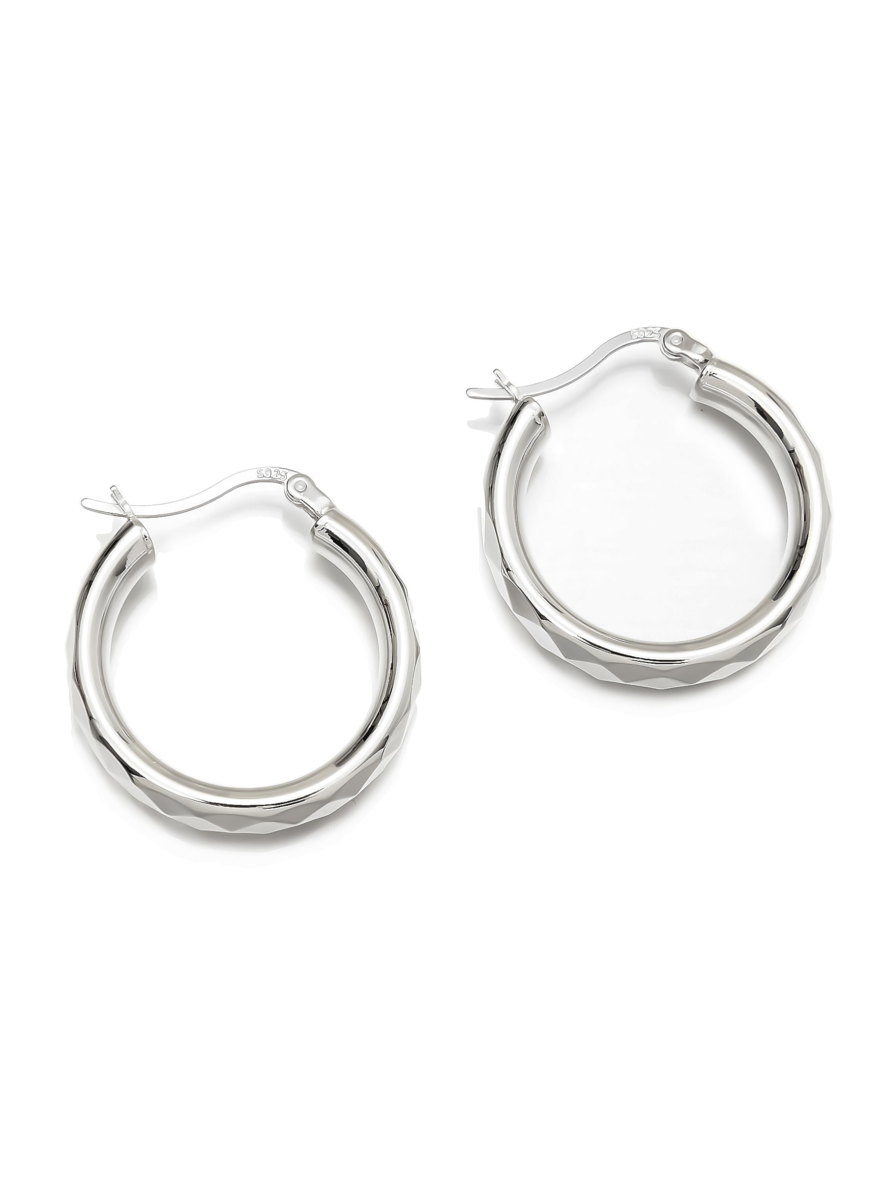 Sterling Silver Faceted Hoop Earrings