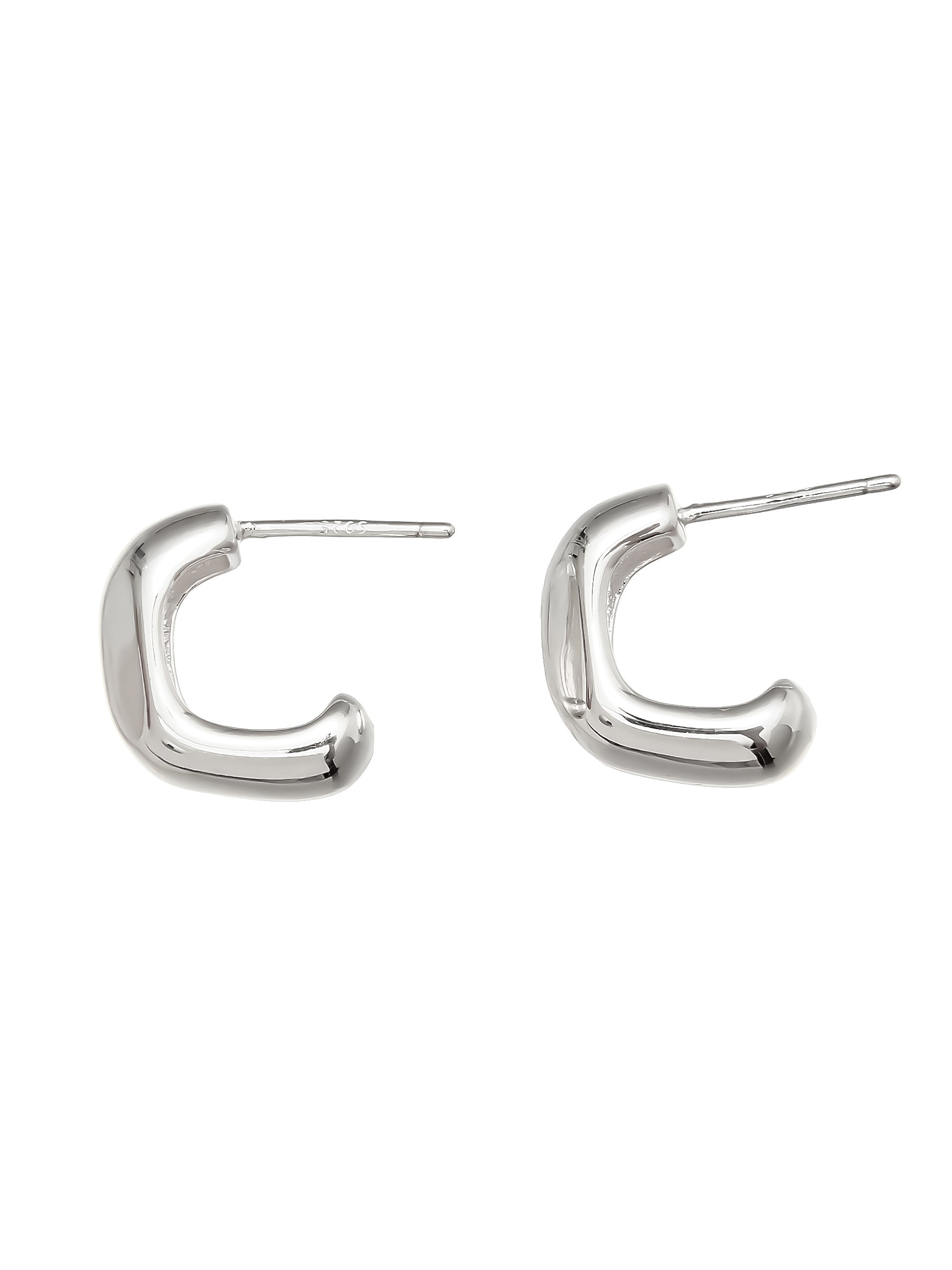 Polished Fluid Curve Sterling Silver Hoop Studs