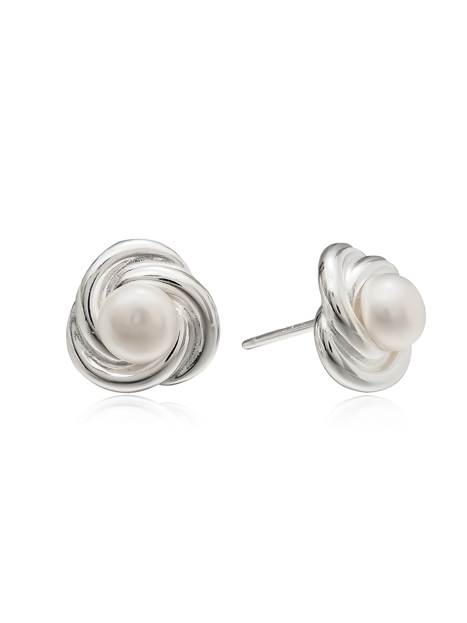 Sterling Silver Swirl Stud Earrings with Pearl