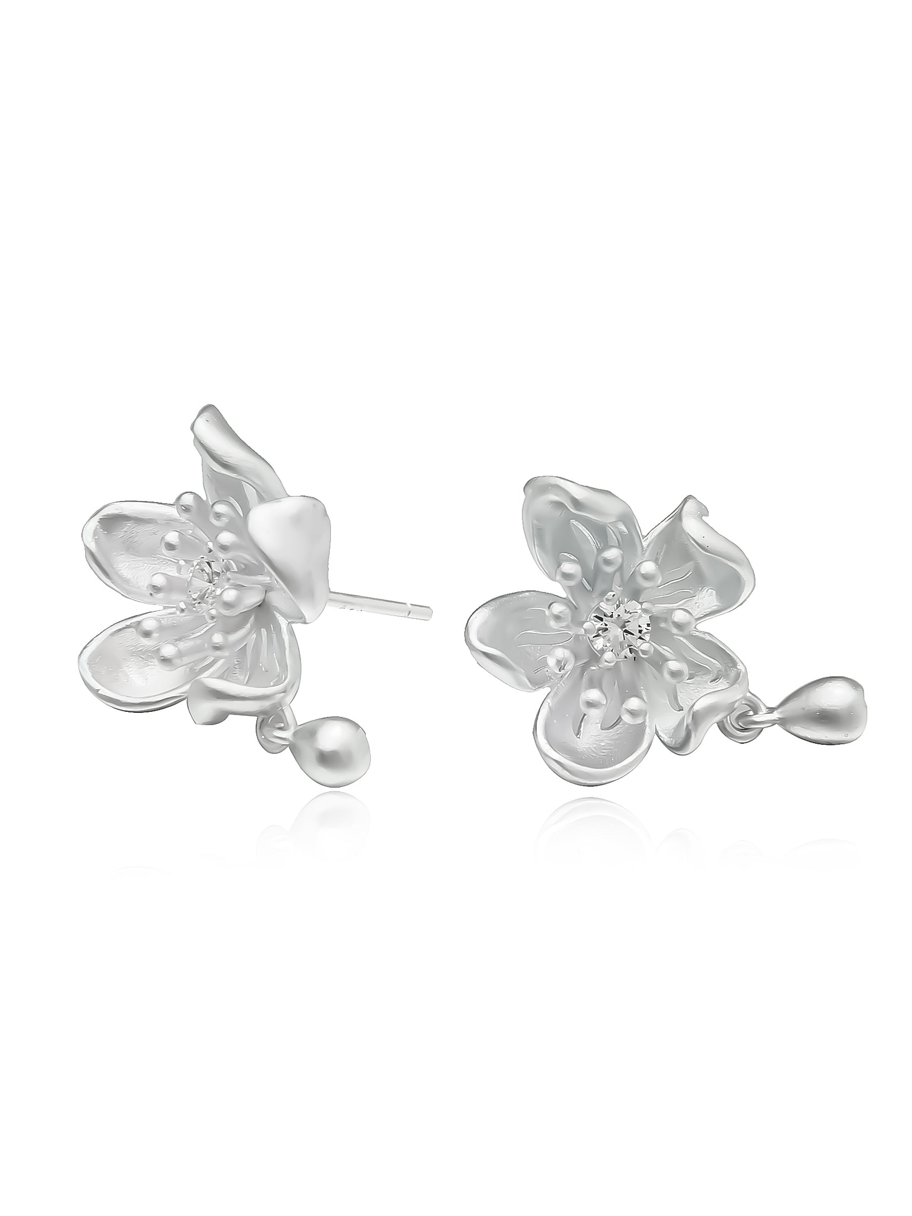 Sterling Silver Sakura Earrings with Dangling Detail