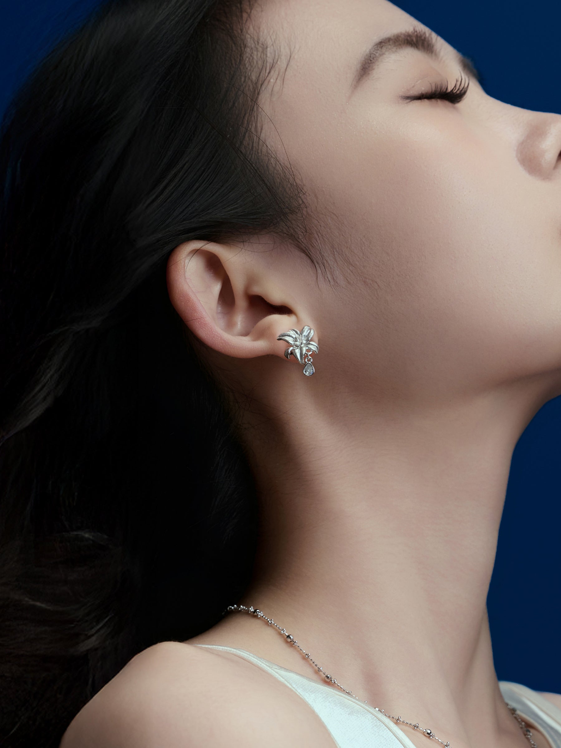 Silver Floral Droplet Ear Studs