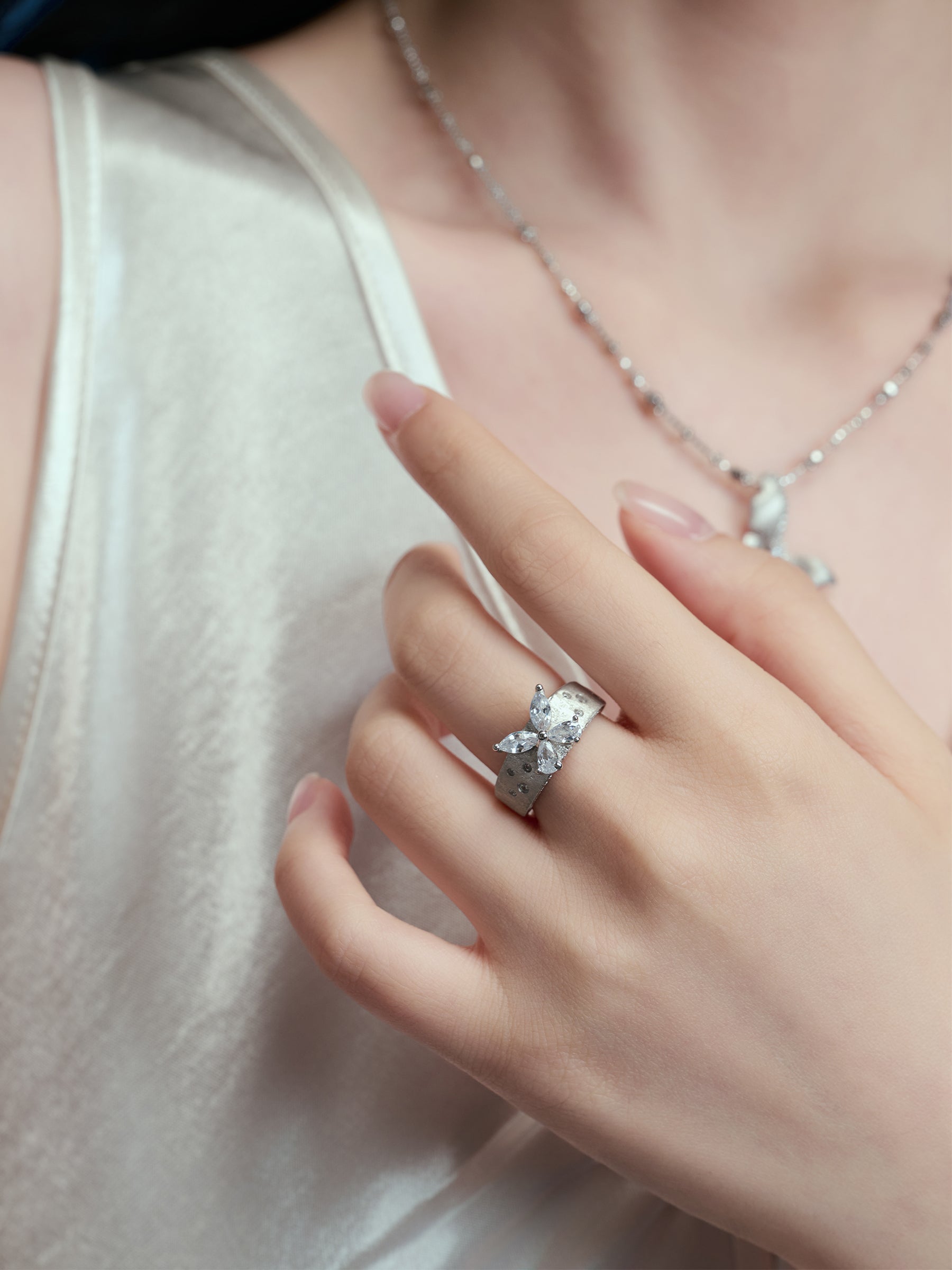 Sparkling Zircon Butterfly Ring