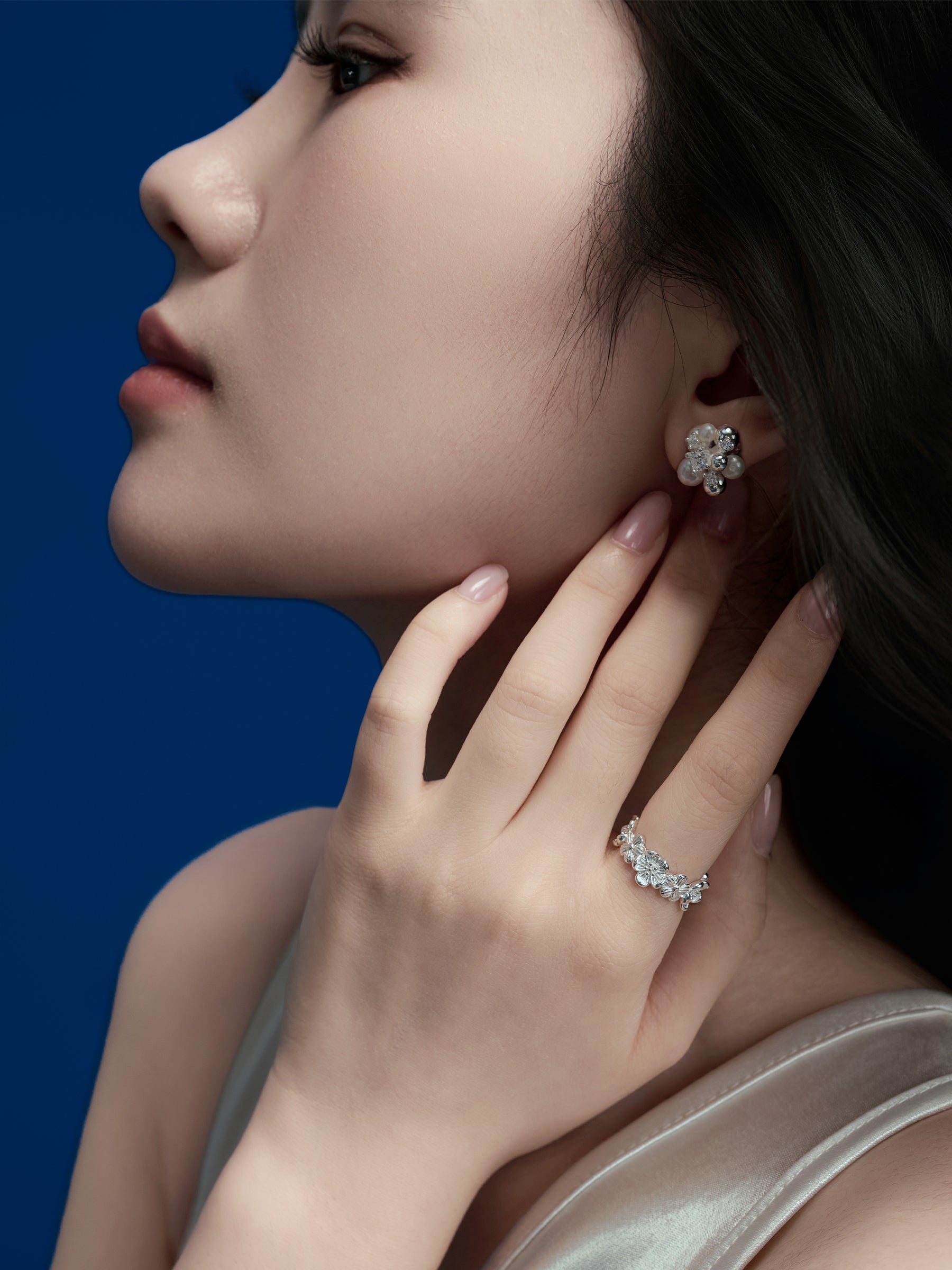 Pearl and Crystal Cluster Floral Stud Earrings