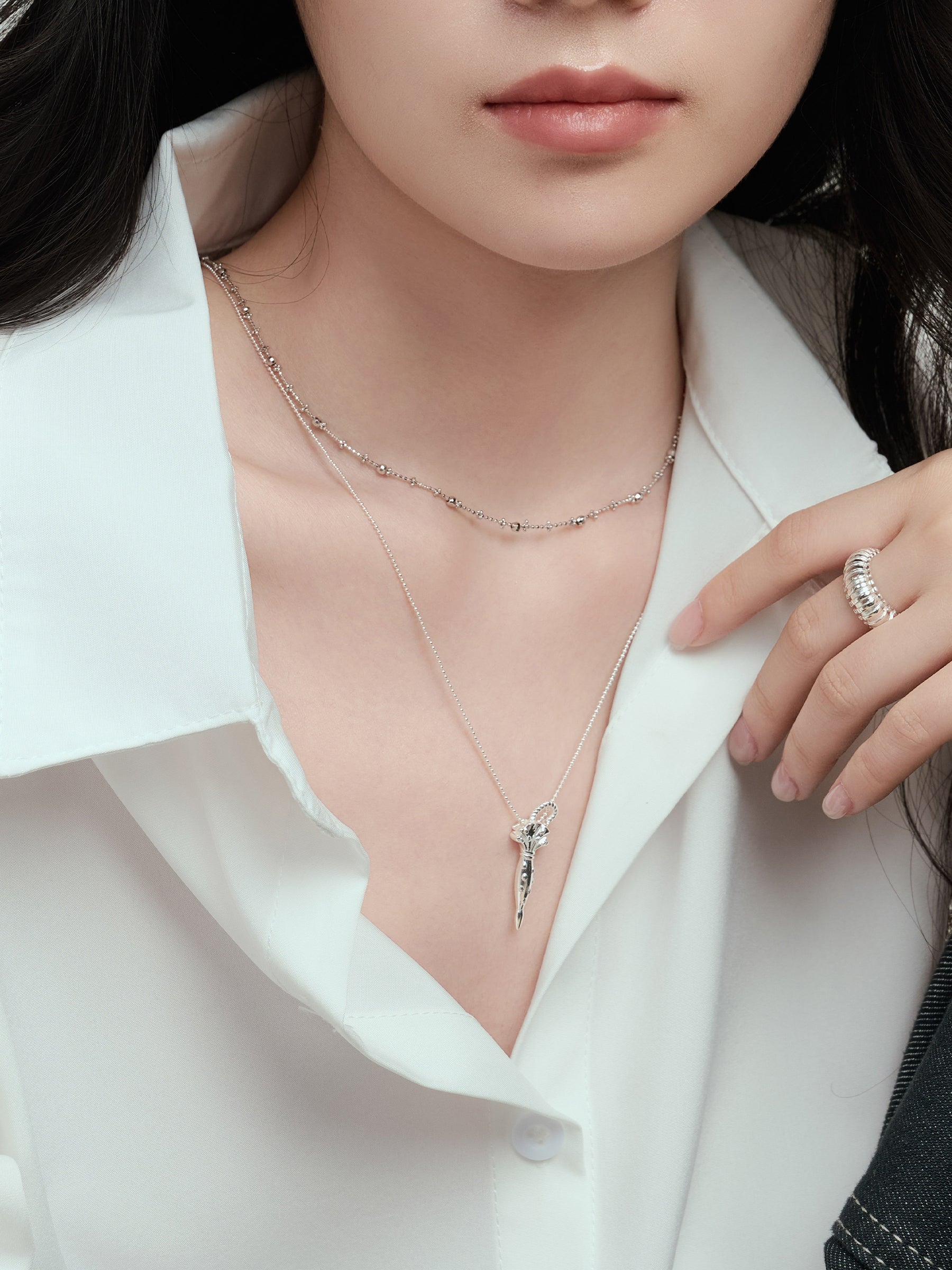 925 Sterling Silver Umbrella Pendant Necklace