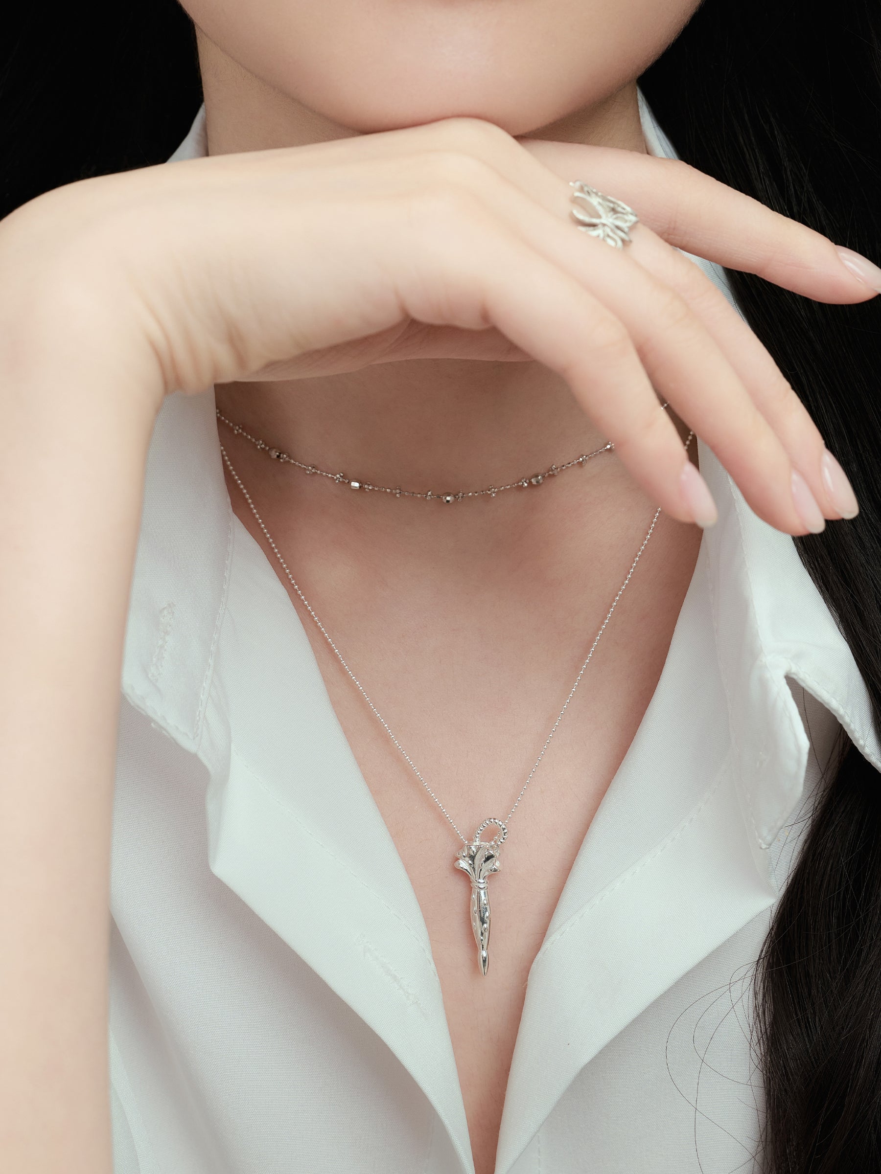 925 Sterling Silver Umbrella Pendant Necklace