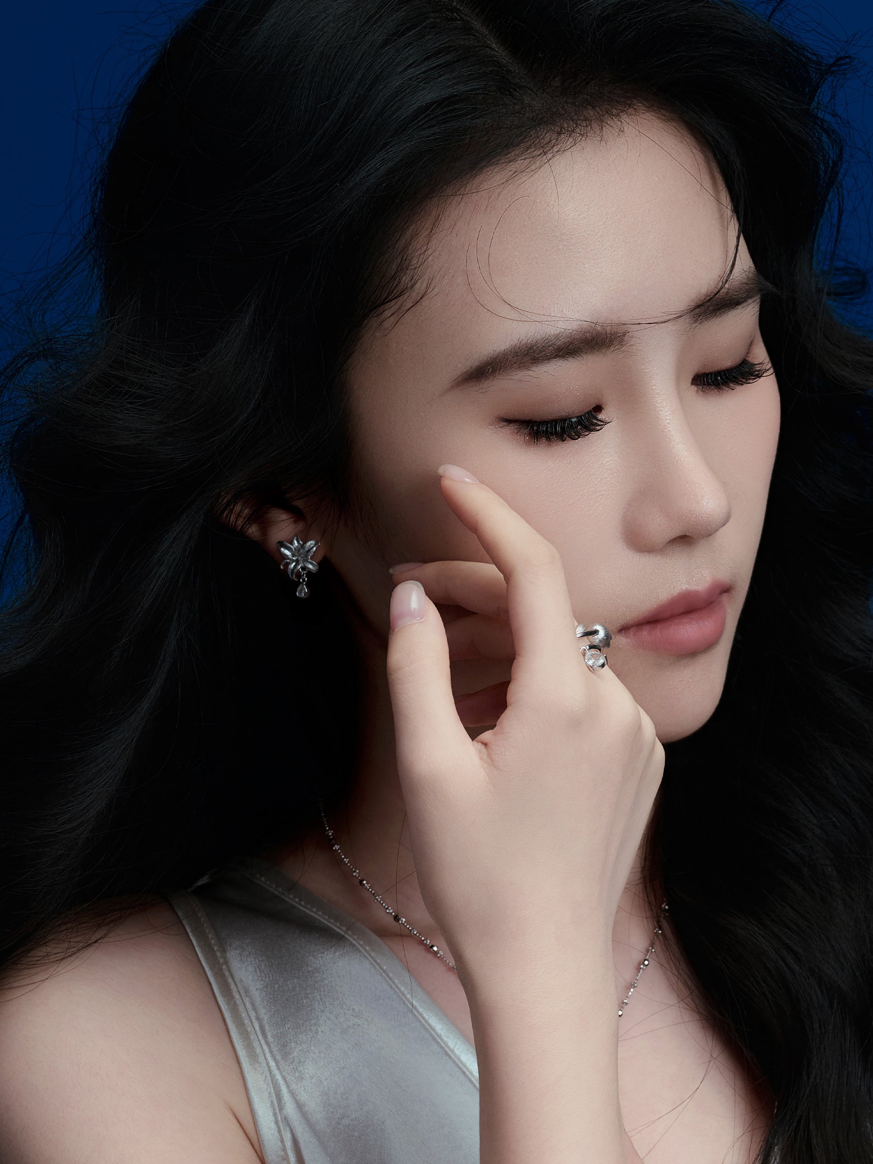 Silver Floral Droplet Ear Studs