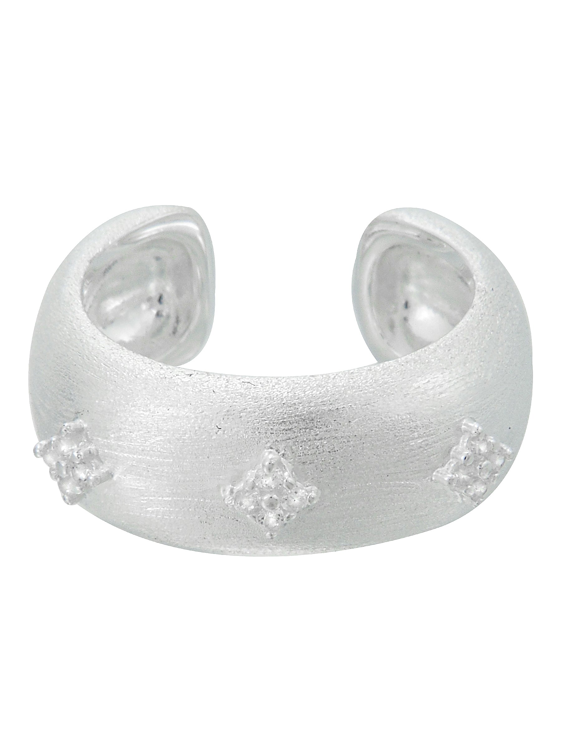 Wide Matte Silver Ring with Diamond Motif