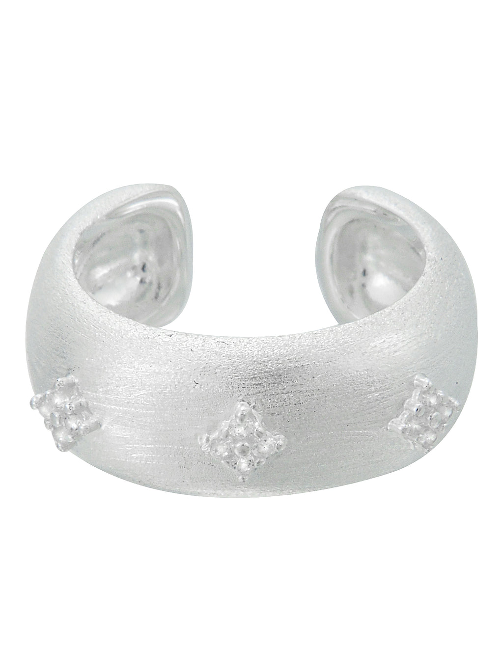 Wide Matte Silver Ring with Diamond Motif