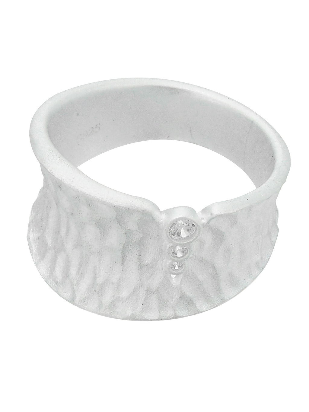 Hammered Silver Ring with Triple Stone Detail