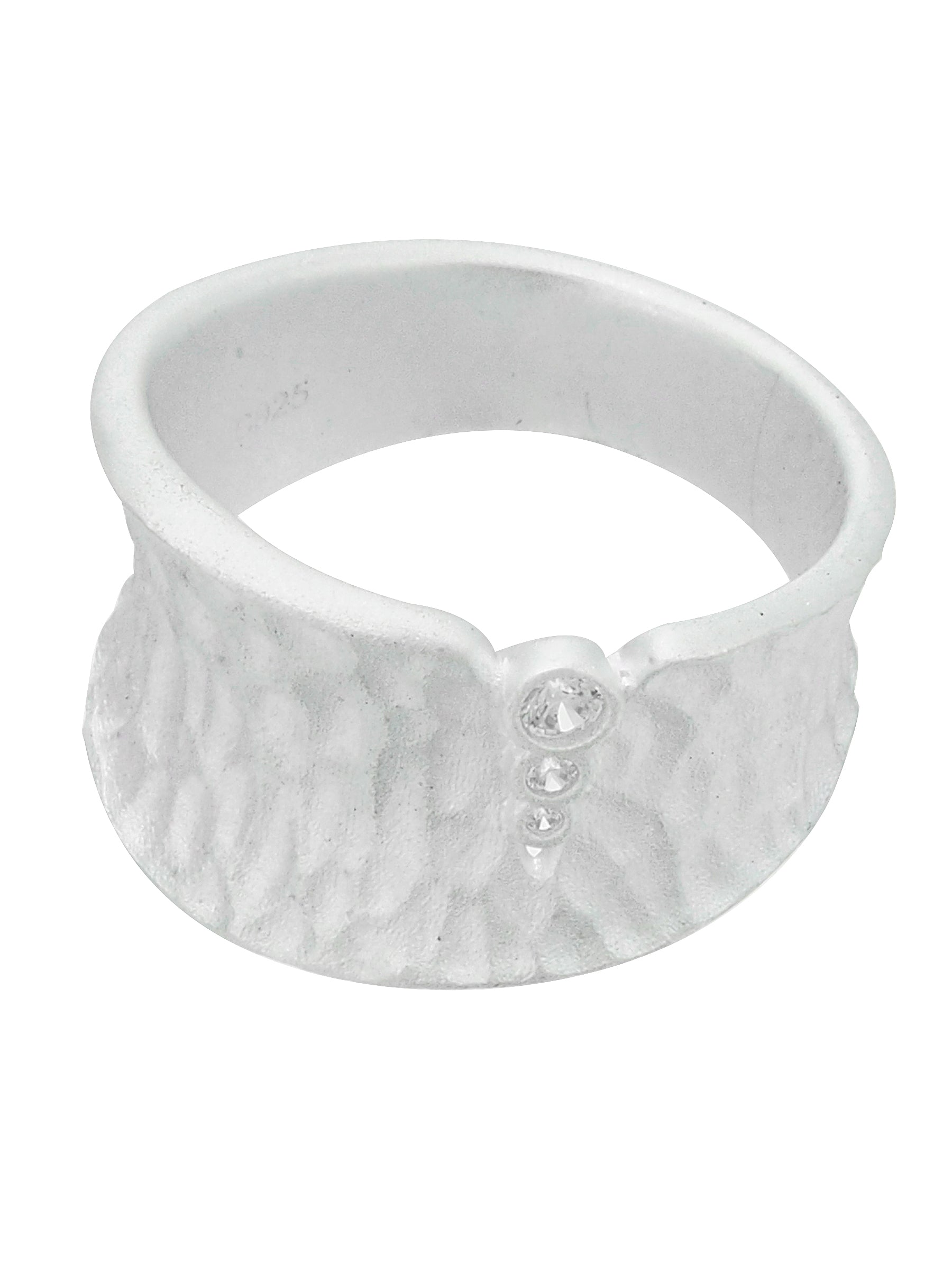 Hammered Silver Ring with Triple Stone Detail