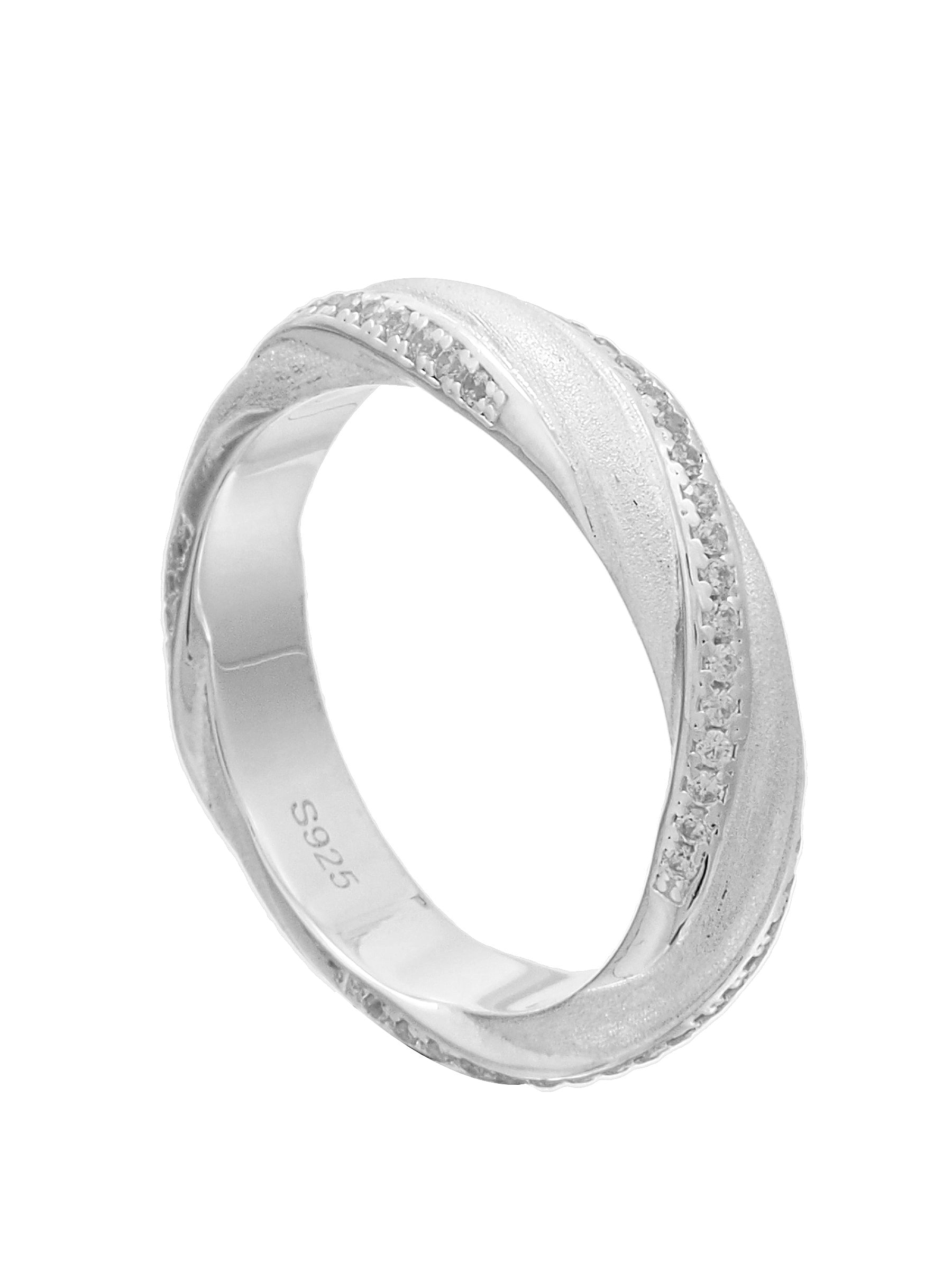 Twist Silver Band with Pavé Zircon Detail