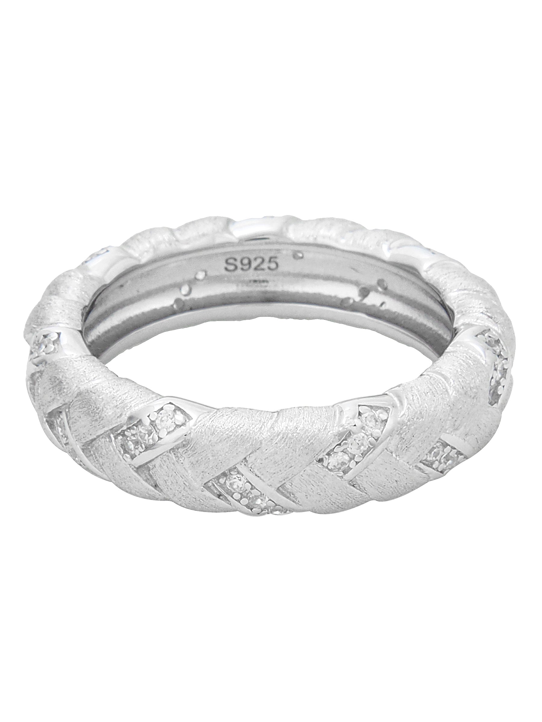 Braided Silver Ring with Crystal Inlays