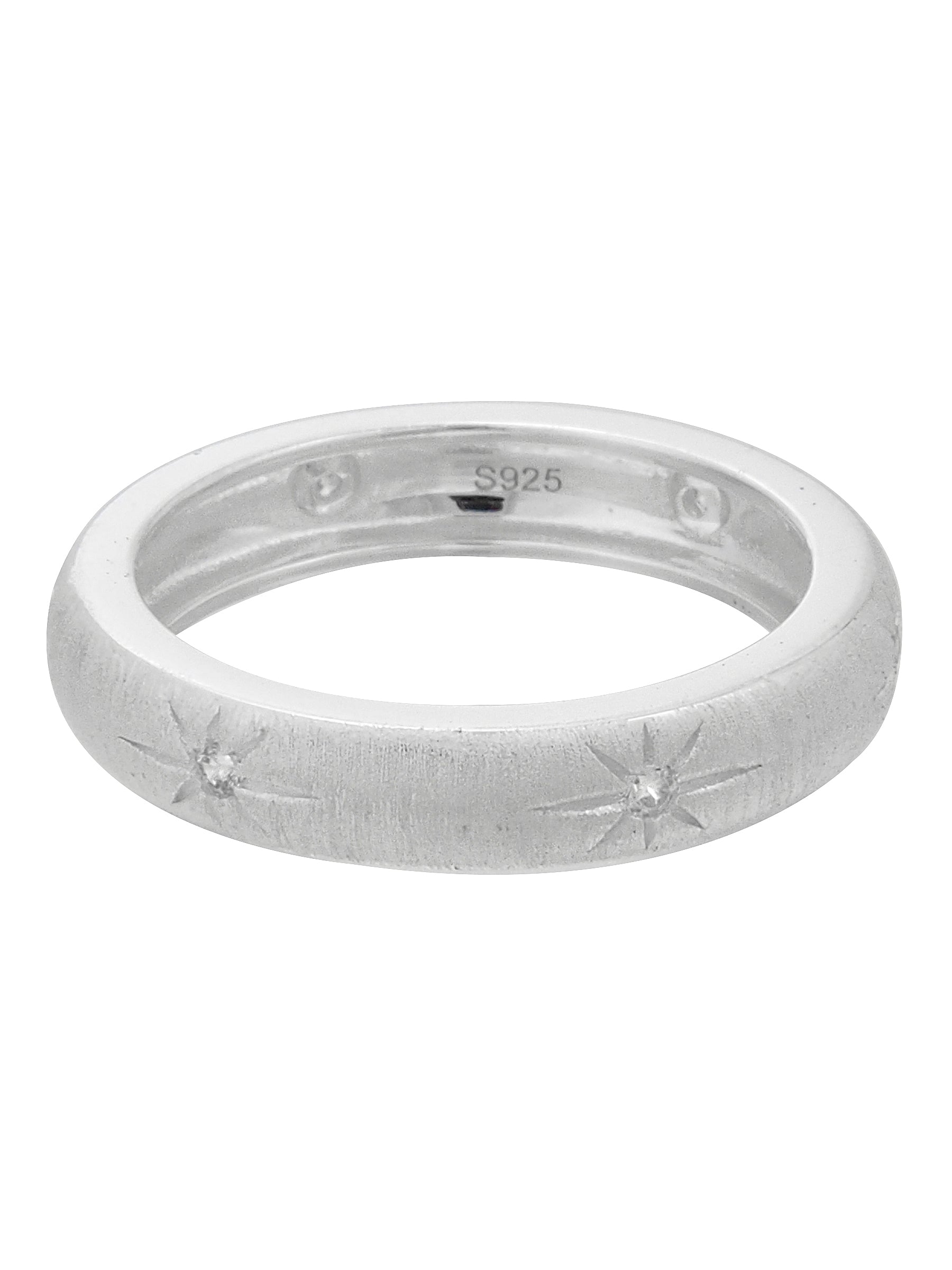 Star Engraved Silver Band Ring