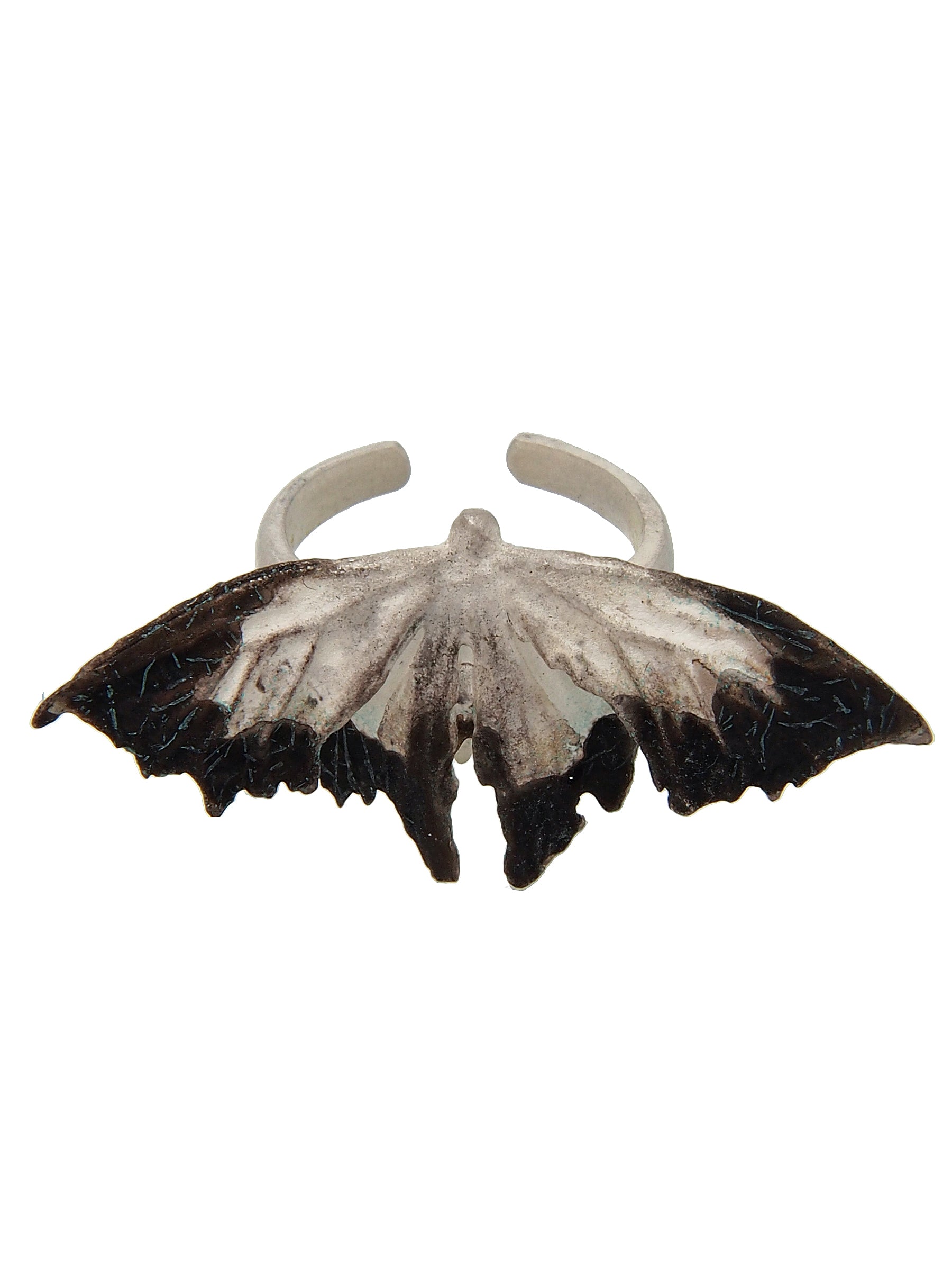 Statement Silver Ring with Butterfly Wing Design