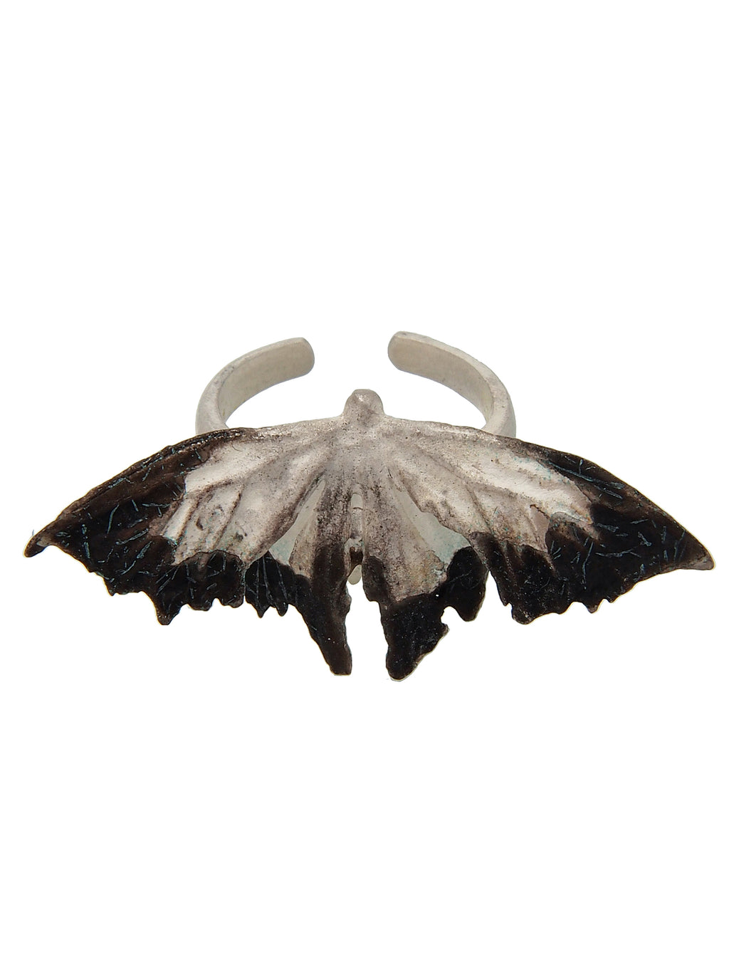 Statement Silver Ring with Butterfly Wing Design