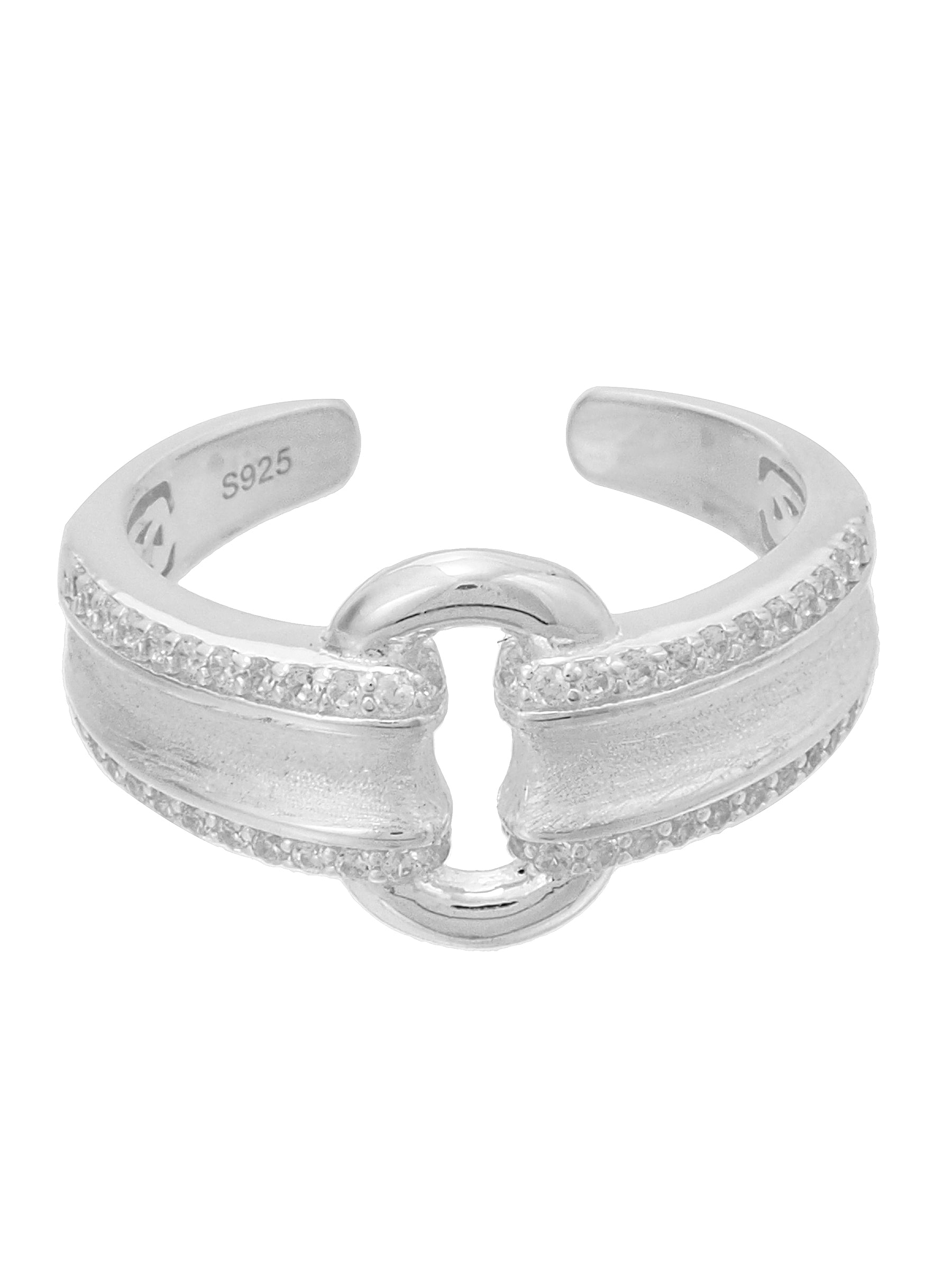 Open Silver Ring with Pavé Detail and Circle Link