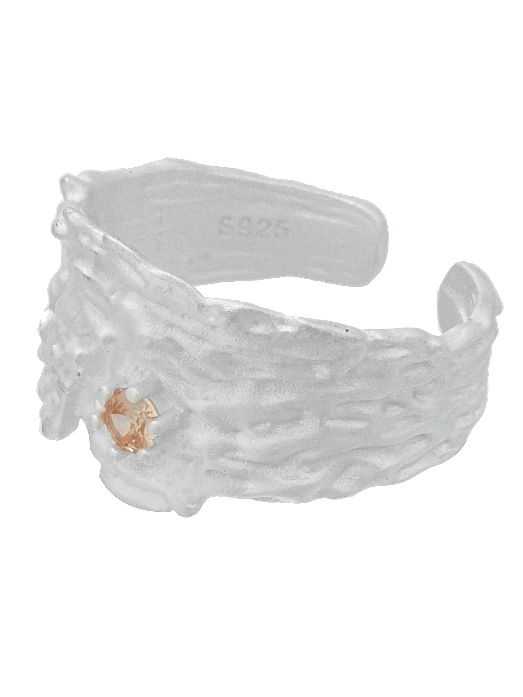 Textured Silver Open Ring with Colored Zircon