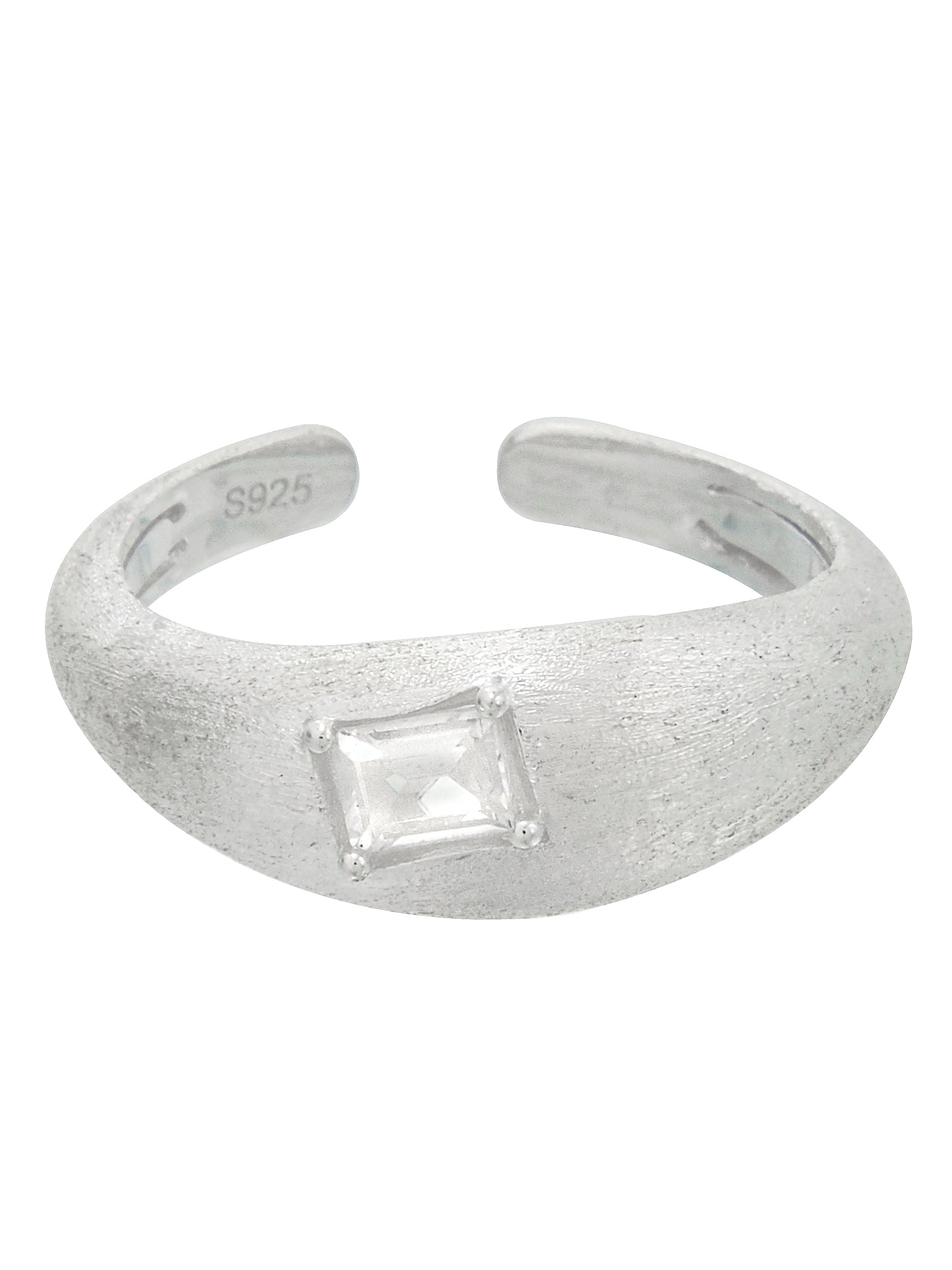 Matte Silver Open Ring with Square Zircon