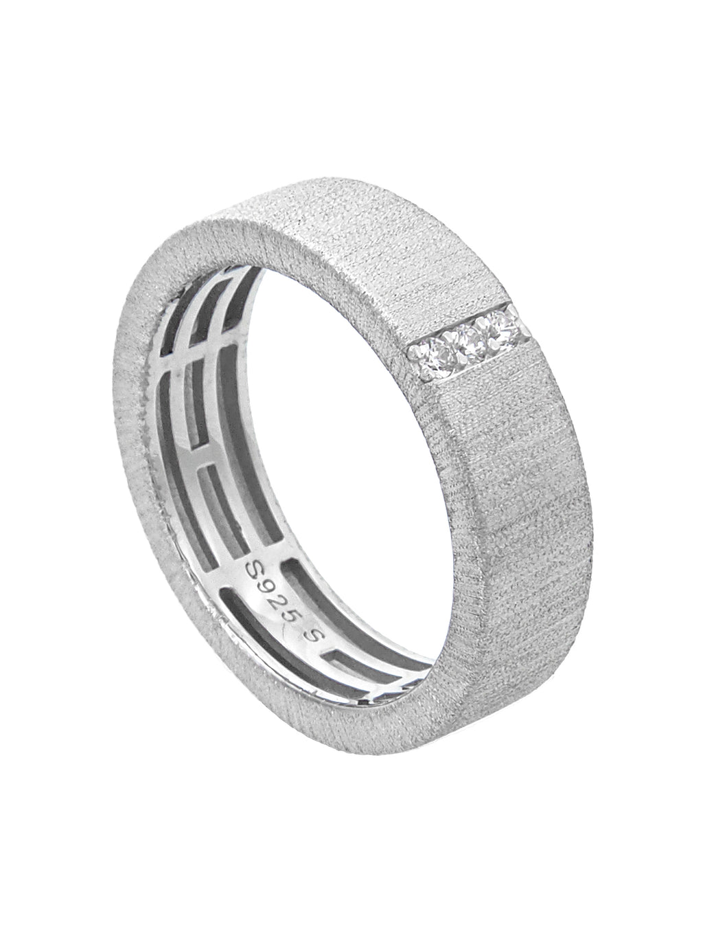 Geometric Silver Band with Pavé Detail