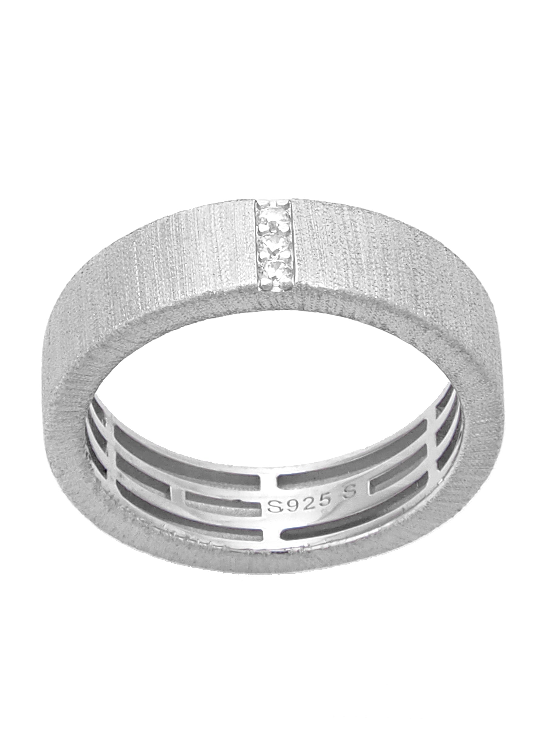 Geometric Silver Band with Pavé Detail