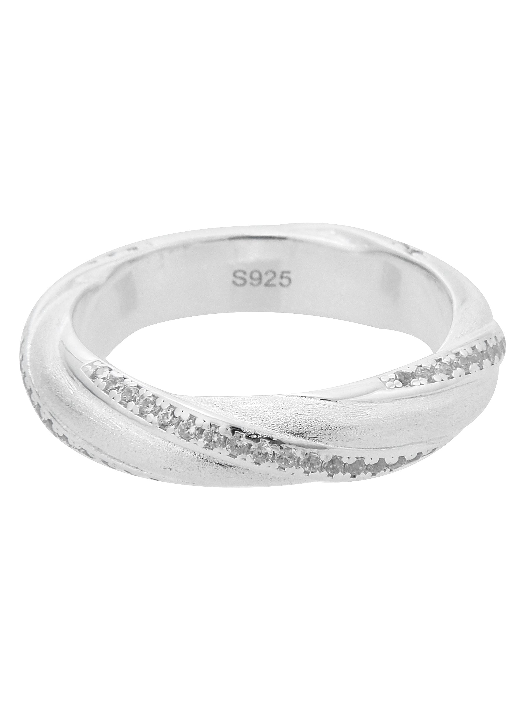 Twist Silver Band with Pavé Zircon Detail