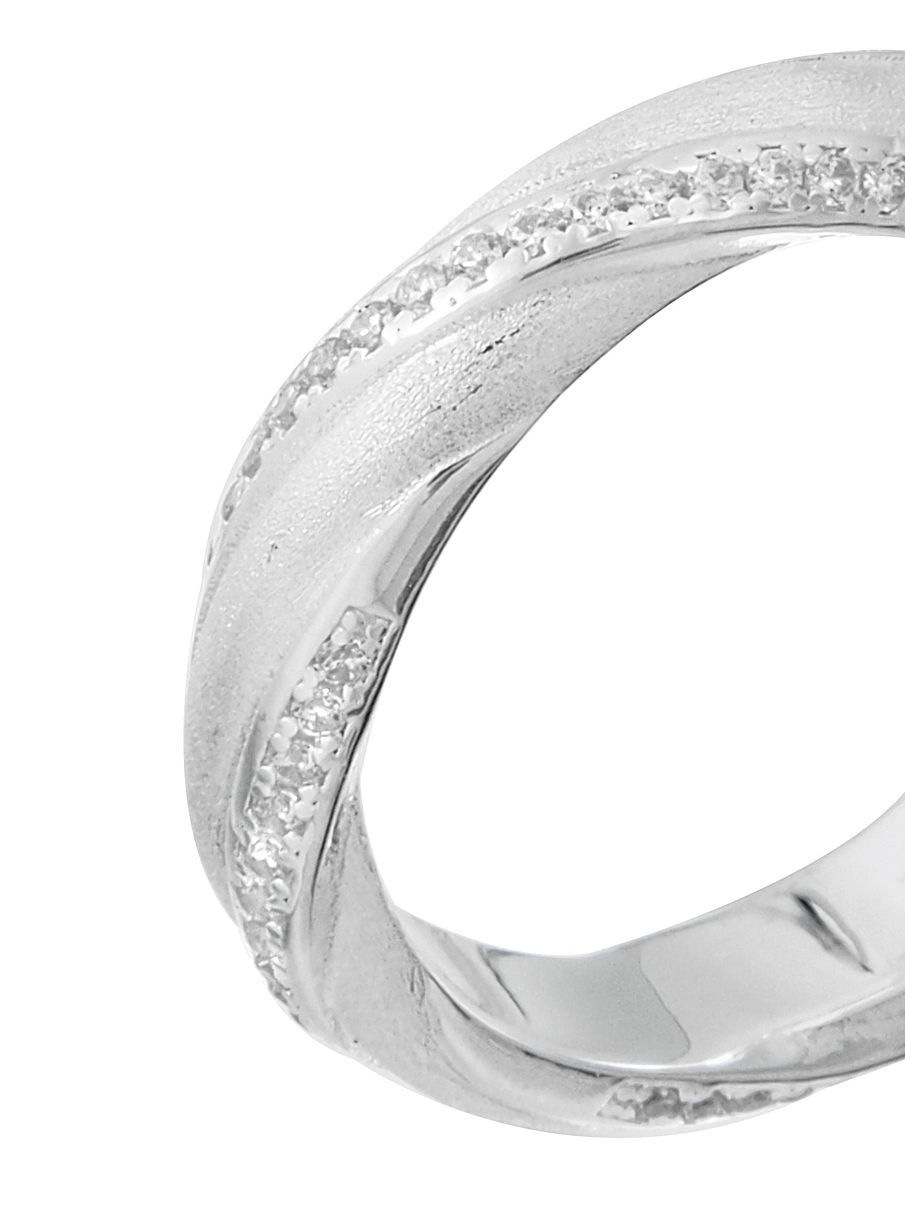 Twist Silver Band with Pavé Zircon Detail