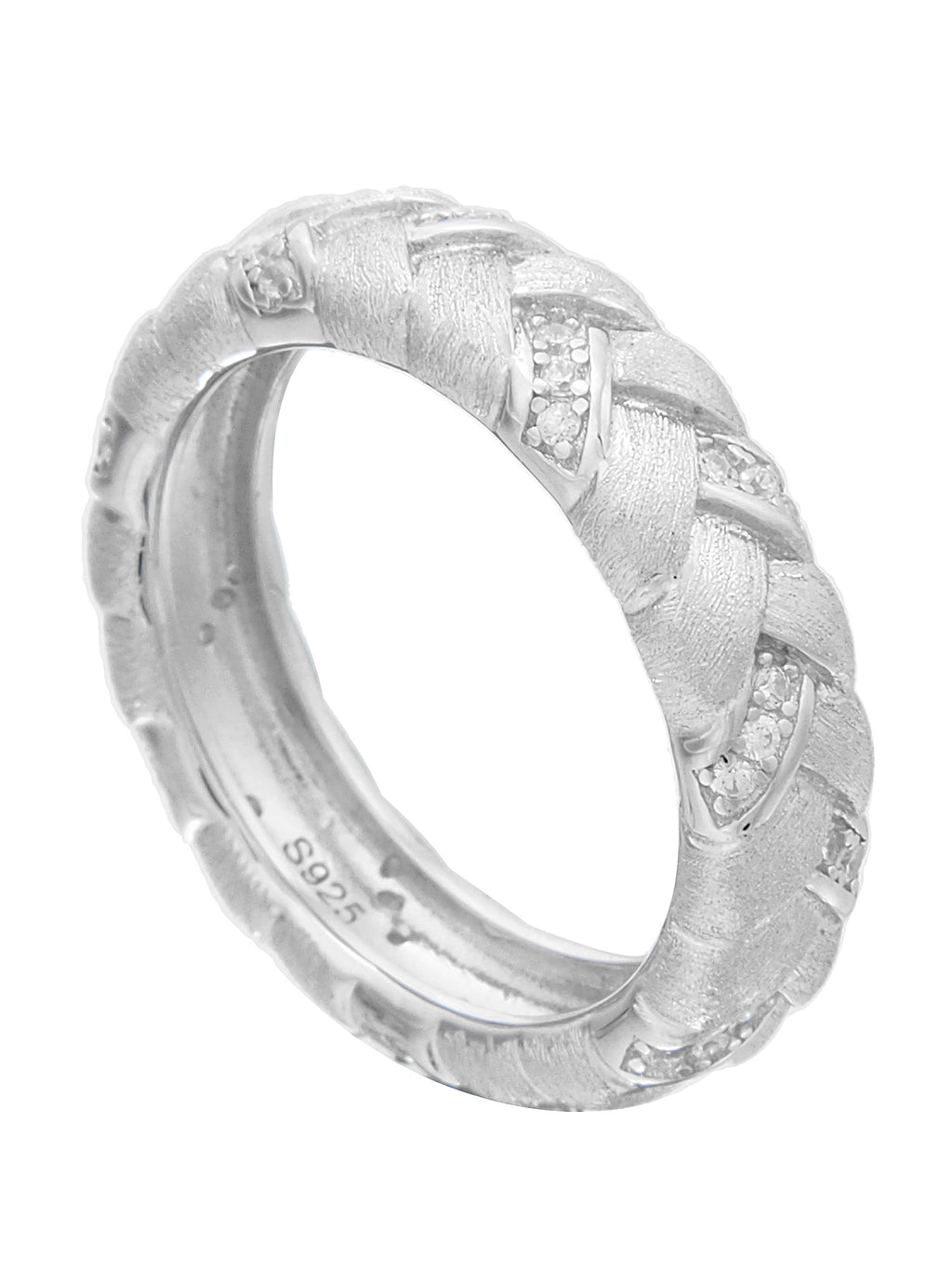 Braided Silver Ring with Crystal Inlays
